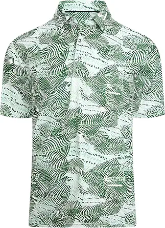 Alex Vando Mens Hawaiian Golf Shirt Moisture Wicking Digital Print Golf Shirts for Men
