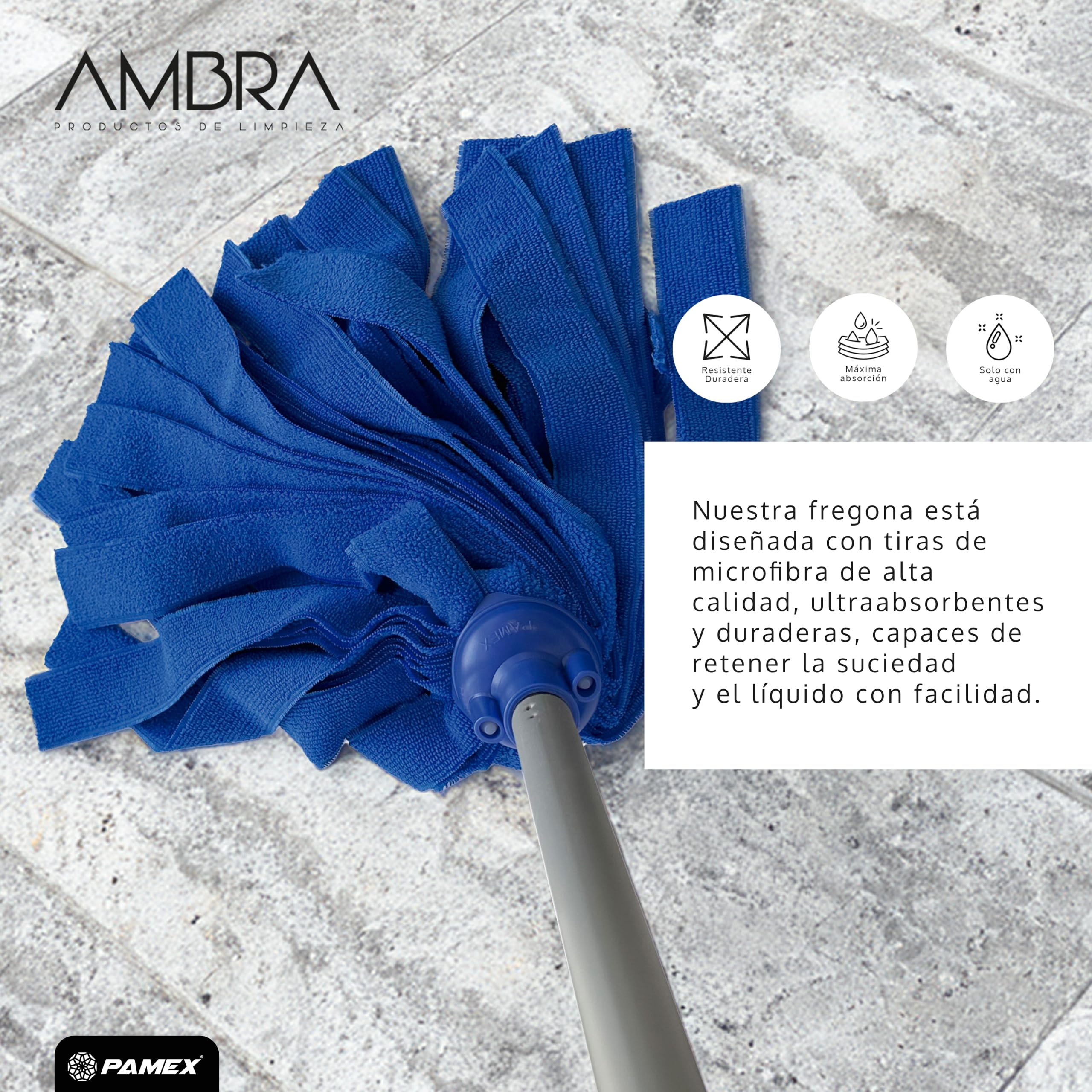 Pamex - Fregona Microfibra Tiras Ambra Azul - 24 Unidades