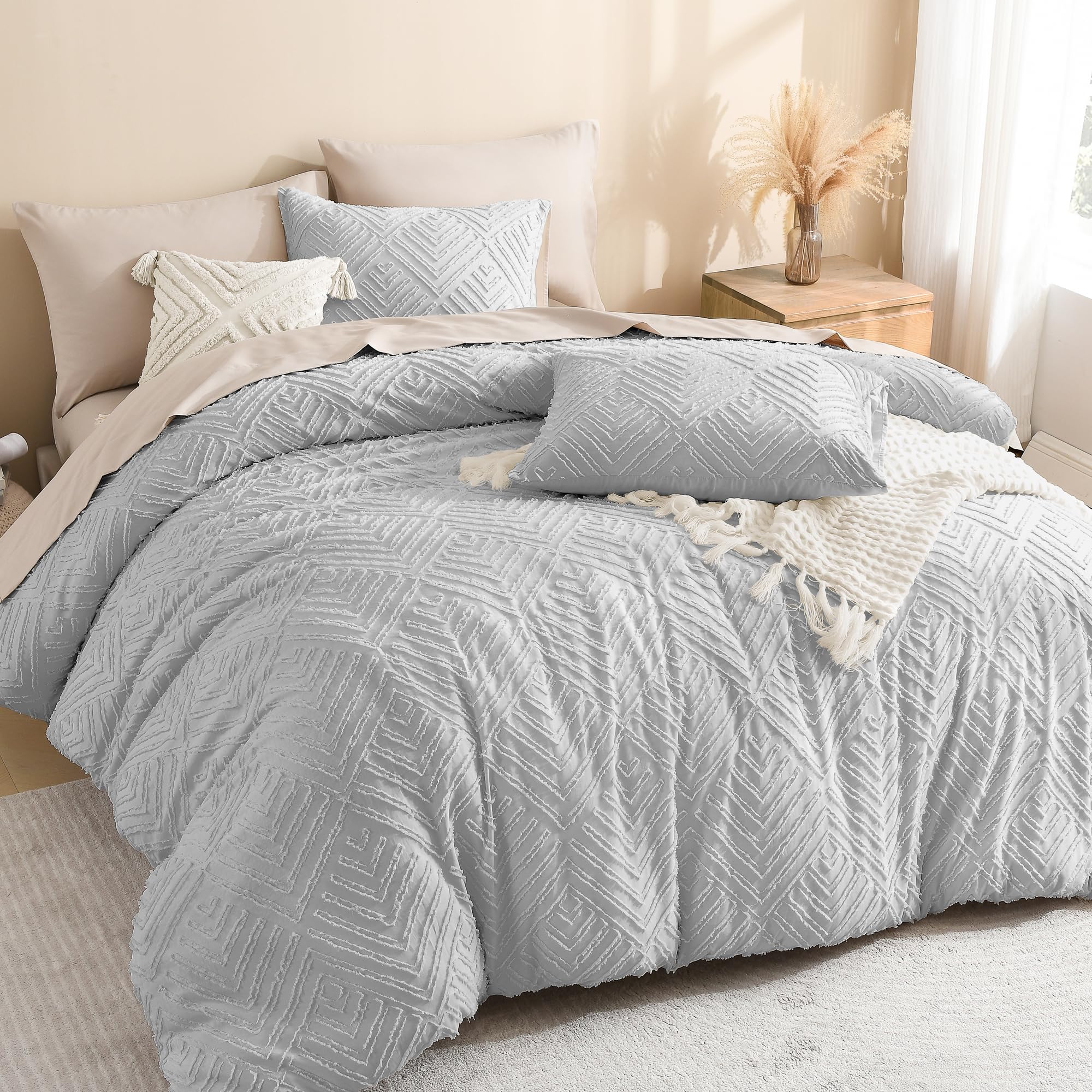 Litanika Bettwäsche-Set für Super-King-Size-Betten, 3-teilig, getuftetes Boho-Bauernhaus-Bettwäsche-Set, leicht, flauschig, Ganzjahres-Bettwäsche-Set (308 x 305 cm Bettdecke und 2 Kissenbezüge)