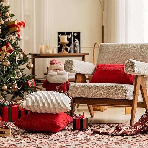 Vista 305 de Home Brilliant - Juego de 2 fundas de almohada de 24 x 24 pulgadas / 61 x 61 cm., de terciopelo de pana a rayas, cojín cuadrado decorativo, funda