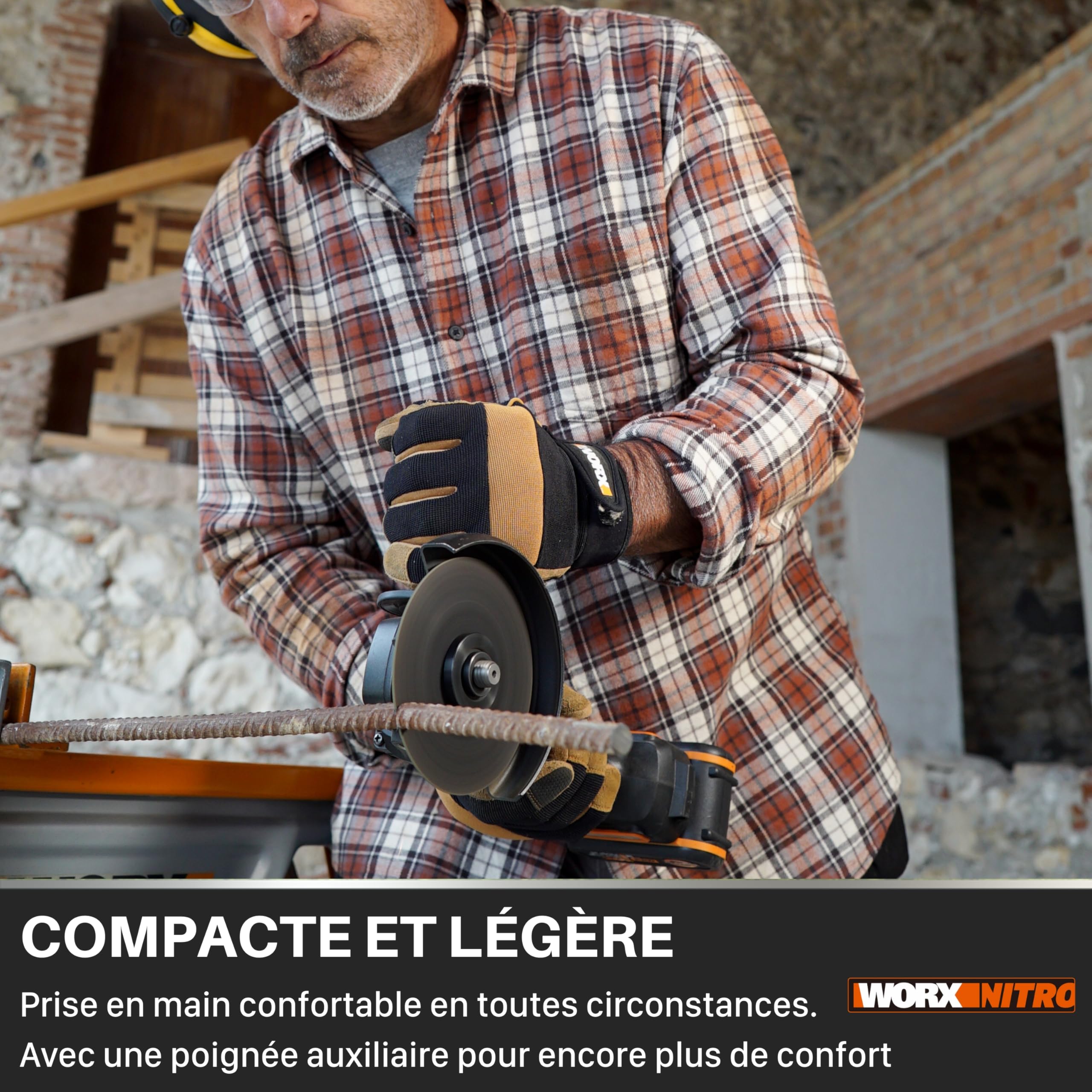 Worx Draadloze haakse slijper, 20 V, 125 mm, WX814, vermogen komt overeen met 1000 W, 50% sneller snijden, compact design, 4,0 Ah accu en 2 A snellader inbegrepen