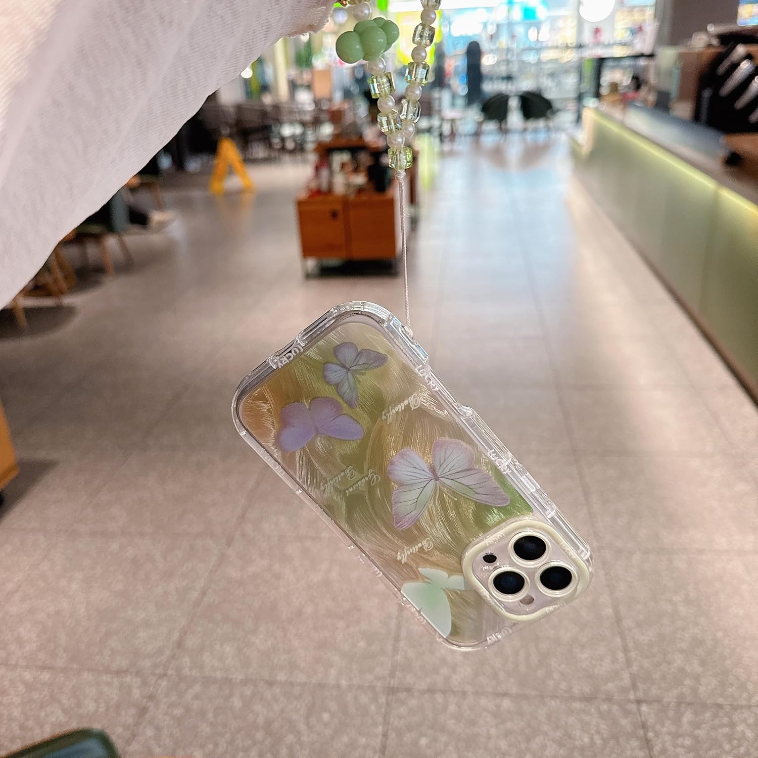 for iPhone 16 Pro Max Case, Light Green Butterfly Pattern Design,Sparkling Laser Case,2-in-1 with Beaded Wrist Strap,Soft TPU Frame, Shockproof and Anti-Shock, Suitable for Women & Girls - Image 9