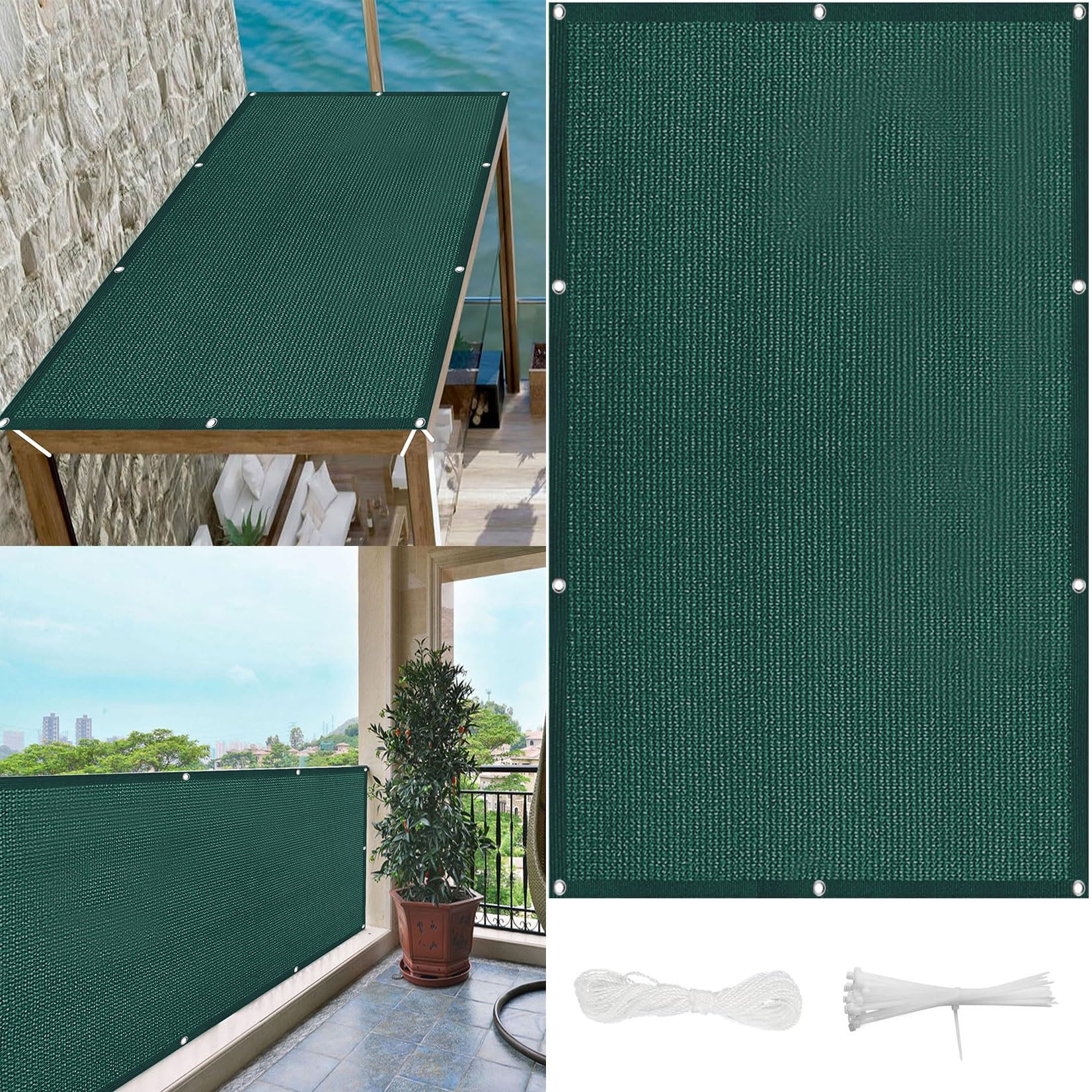 Voile d'ombrage rectangulaire haut de gamme en toile occultante solide 5,5x3,5m vert