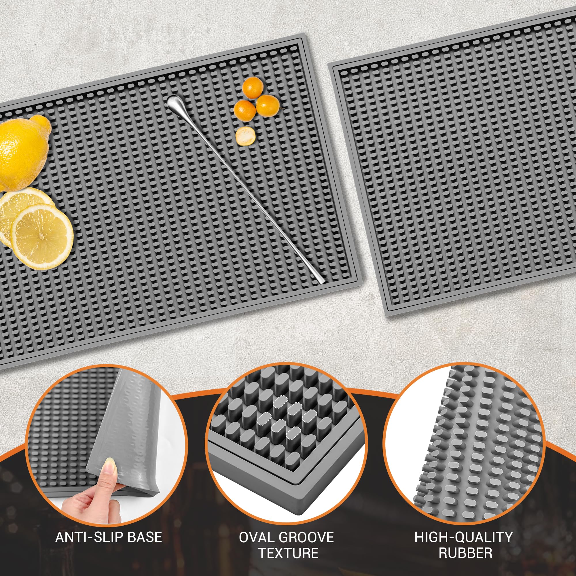 ZJWZLG 2 tappetini da bar grigi da 45,7 x 30,5 cm, impediscono che tazze e bicchieri scivolino e proteggono la superficie del tavolo da essere facilmente danneggiati, adatti per bar, bar di casa e bar