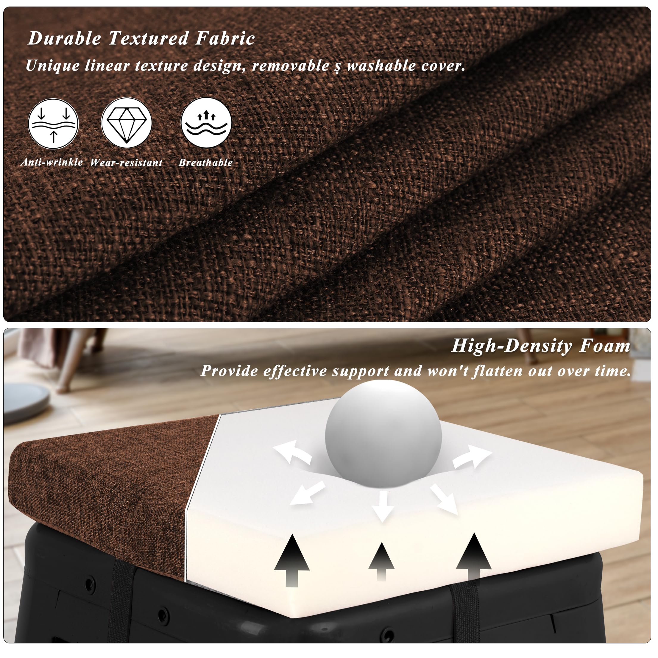 FlyGulls Square Bar Stool Cushions Non-Slip Chair Pads with Ties 2“ Thick Chair Cushions Set of 2 with Machine Washable Cover (30.5x30.5cm/12x12inch - Image 3