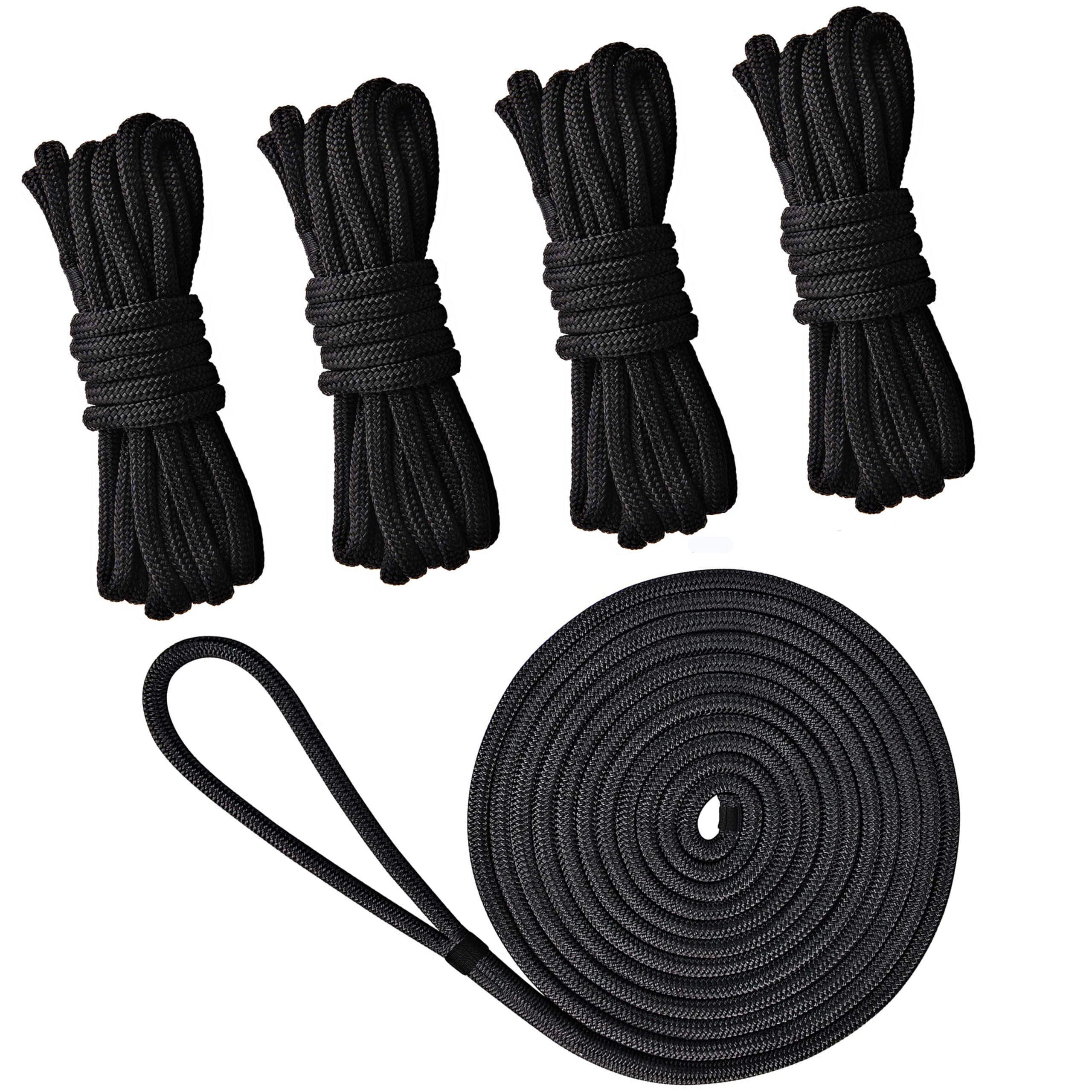 Boat Dock Lines Double Braided Nylon Boat Rope for Docking Marine Mooring Ropes Dock Lines with 12" Eyelet (D: 3/8 inch, L: 16.5ft, 4pcs)