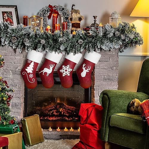 Miniatura 2 de Medias de Navidad juego de 4 Papá Noel muñeco de nieve reno personajes de Navidad peluche 3D con puño de piel sintética decoraciones de Navidad y