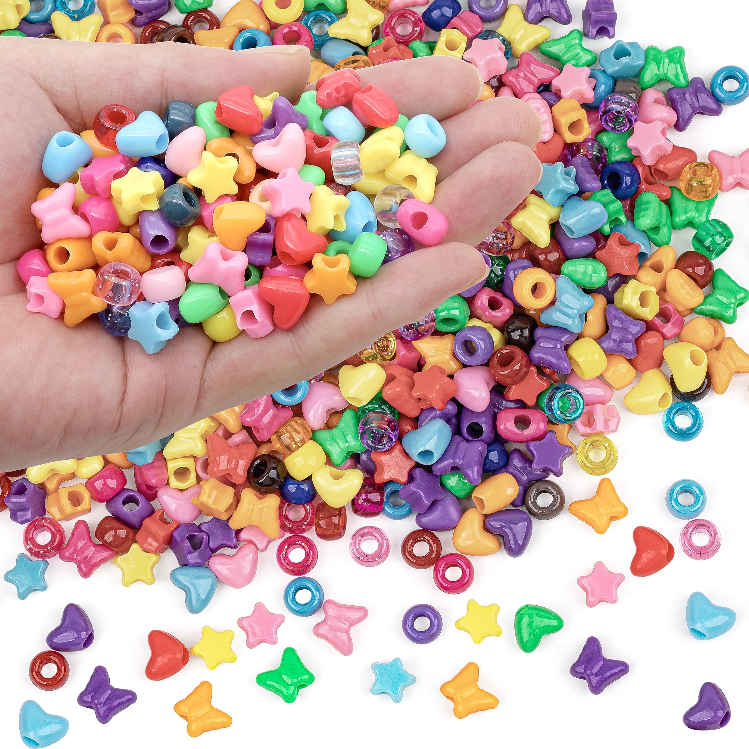 NALACAL 300 Pcs Multi-Colored Plastic Craft Perforated Beads Bulk Rainbow Hair Beads, DIY Face Mask Pony Beads for Hair,DIY Bracelet Necklace Jewelry Making Supplies (Mixed Type)