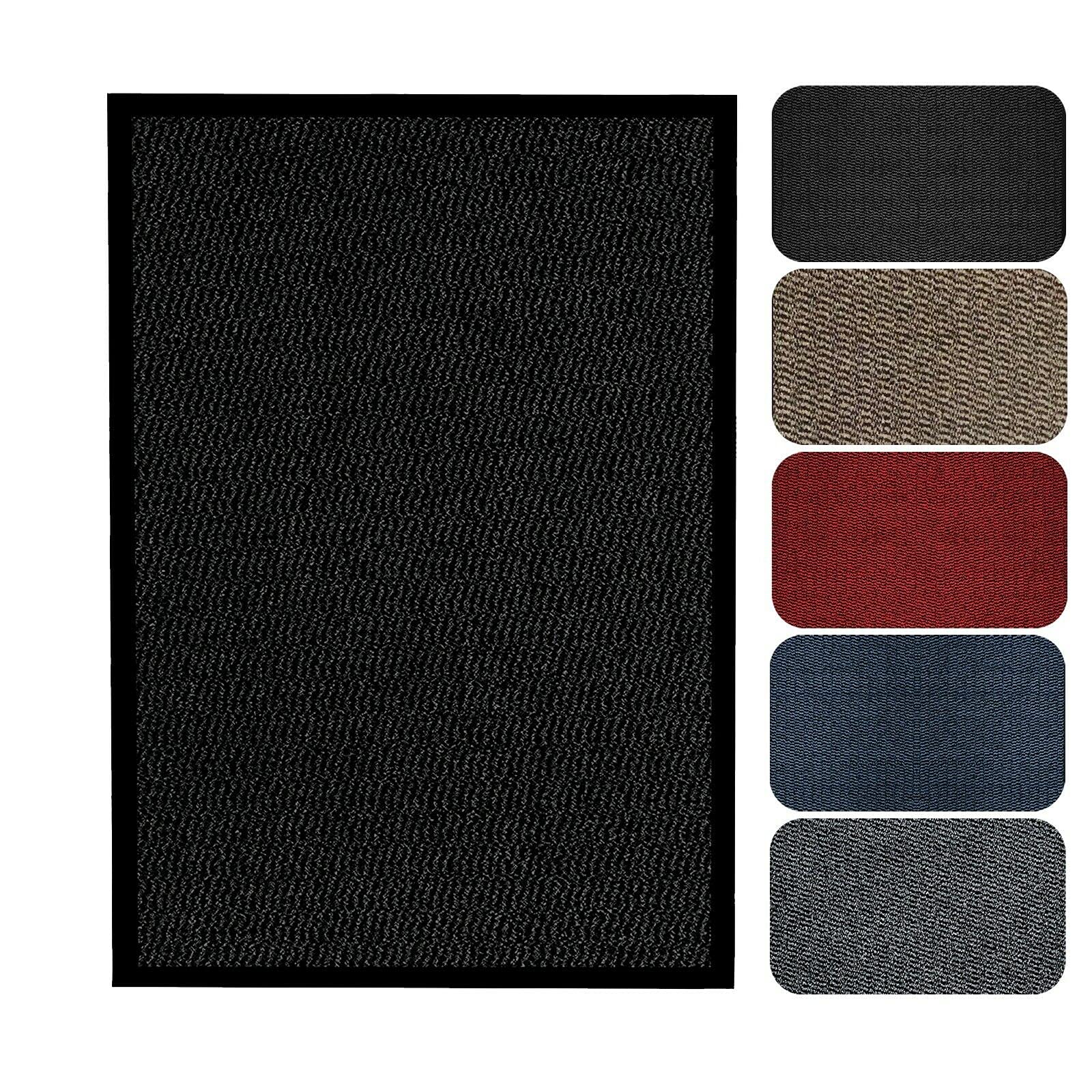 Milosc Barrier Mat For Indoor & Outdoor Doormat 40x60 Small Large Dirt Trapper Floor Rug Home Kitchen Runner Entrance Rugs Absorbent Rubber PVC Mat Non-Slip (90 x 120 cm, Black)