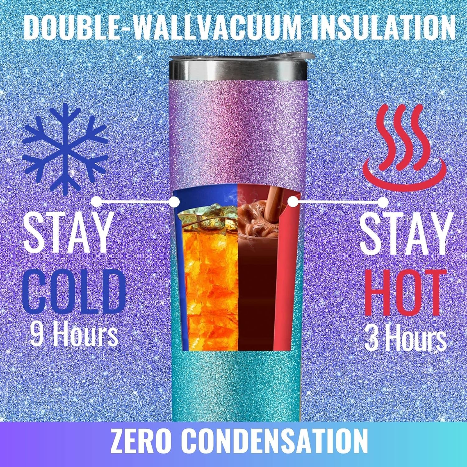 Onebttl Thank You Gifts, Thank You for Being Awesome, Appreciation Gift for Coworker, Boss, 20Oz Skinny Tumbler for Women, Glitter Blue & Purple - Image 4