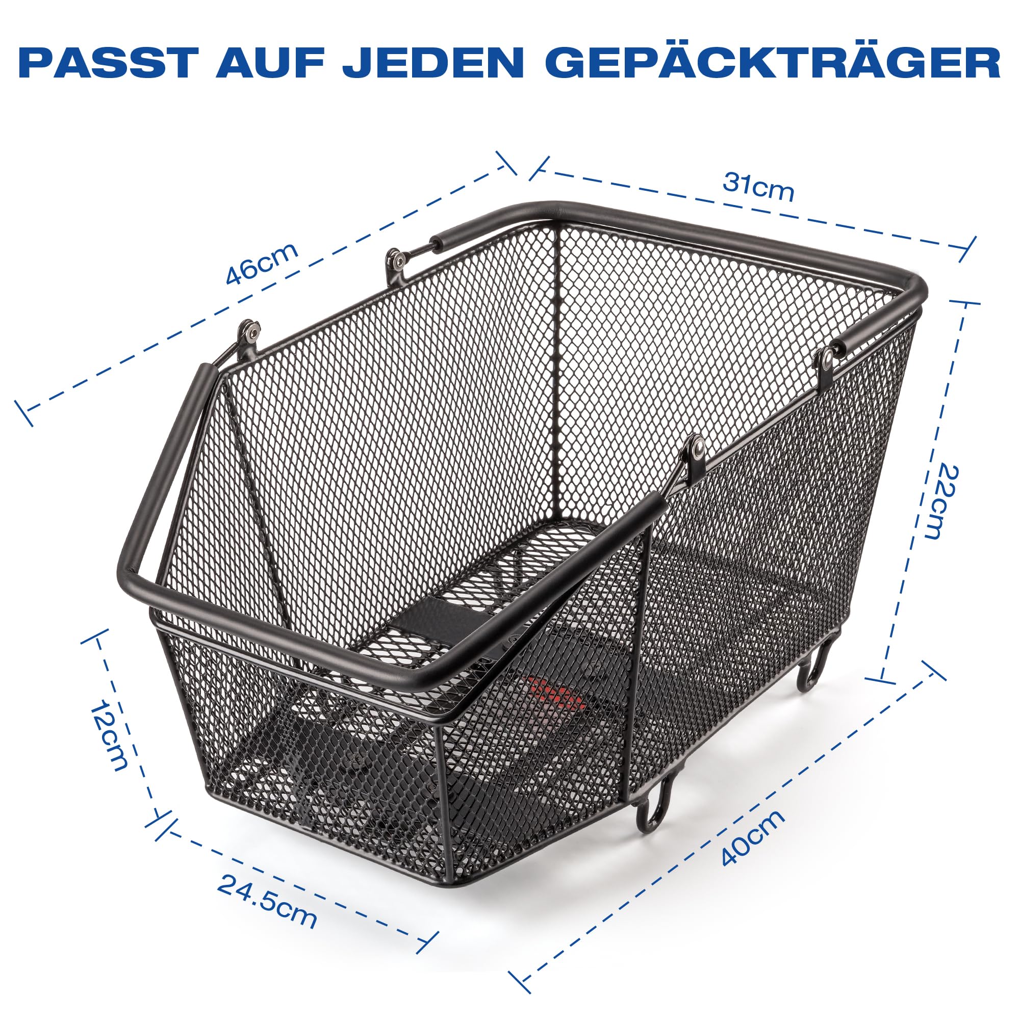 GEWAGE Fahrradkorb hinten, Großer Gepäckträger Korb abnehmbar, mit exklusivem Schnellverschluss, Robustes Metallnetz, bis 20 kg