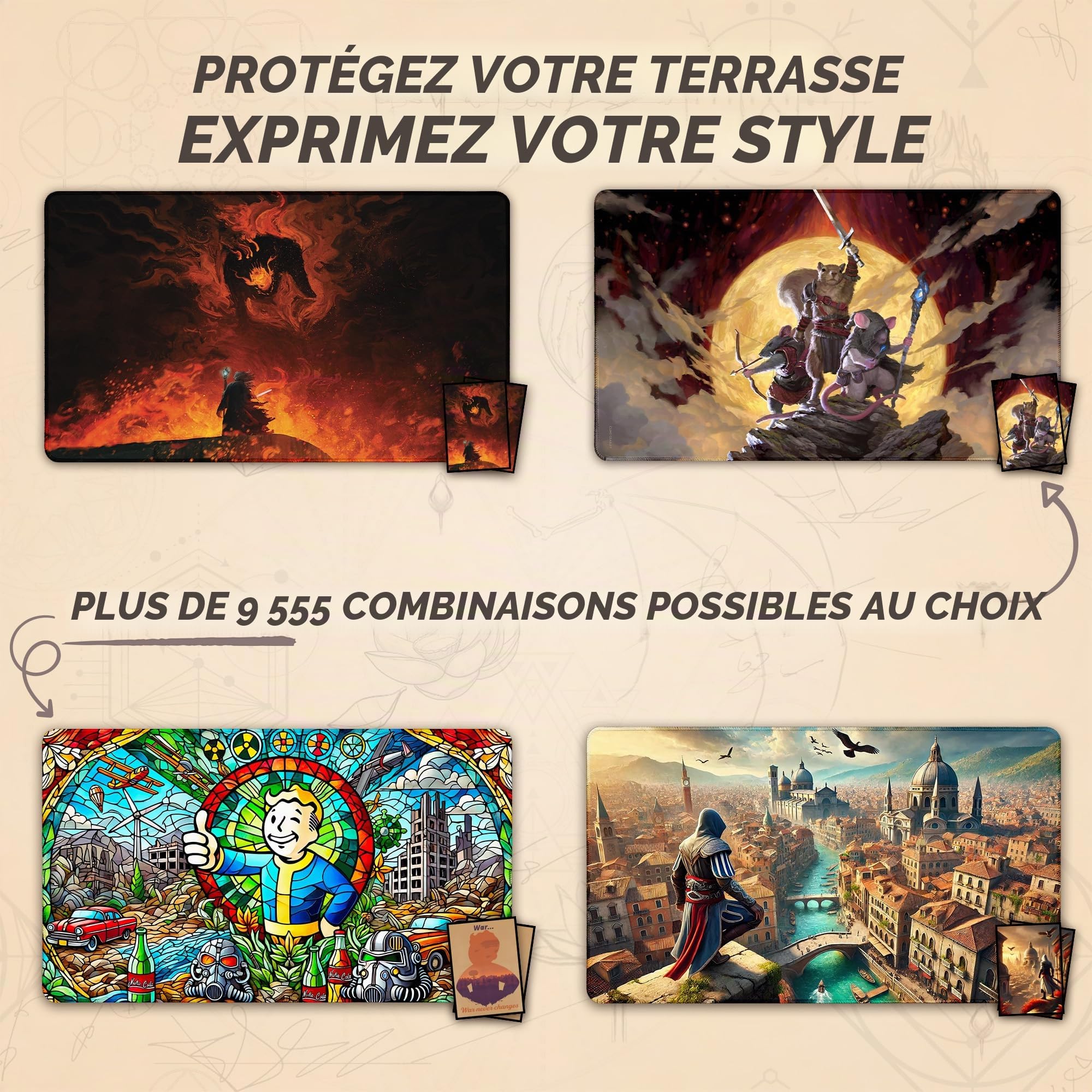 The Shadow and The Flame (Bords Cousus) - Tapis de Jeu Le Seigneur des Anneaux - Compatible avec Les Tapis de Jeu Magic: The Gathering - Jouez à MTG, Yugioh, TCG - Designs Originaux