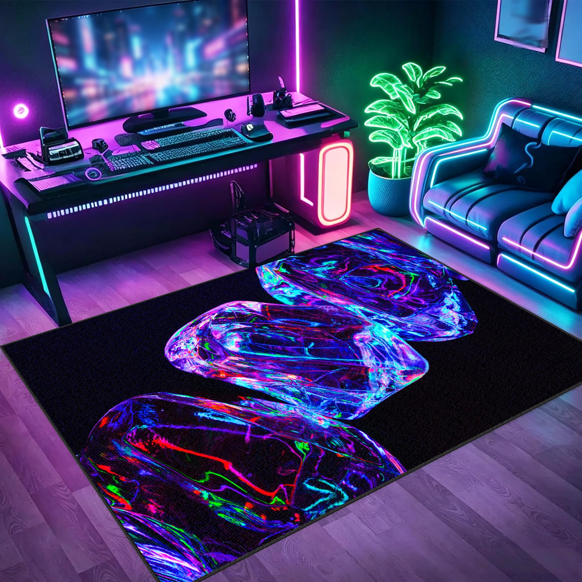 Zmywalny dywanik do pokoju zabaw, 80 x 130 cm / 31,50 x 51,18 cala Mata podłogowa na krzesło komputerowe do gier, mata sportowa, mata podłogowa dla graczy 3D do sypialni na krzesło biurowe