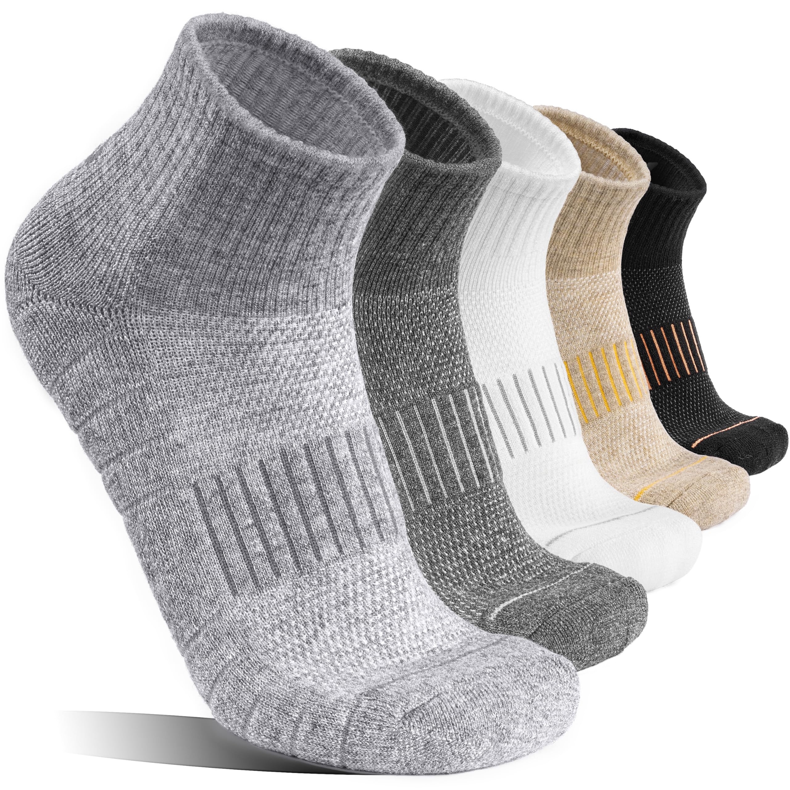 Natugloe 5 Paar Merino Wandersocken Damen Herren,Gepolstert Viertelsöckchen,Sneaker Socken Wollsocken,Outdoor-Sportsocken für Laufen Wandern Bergsteigen