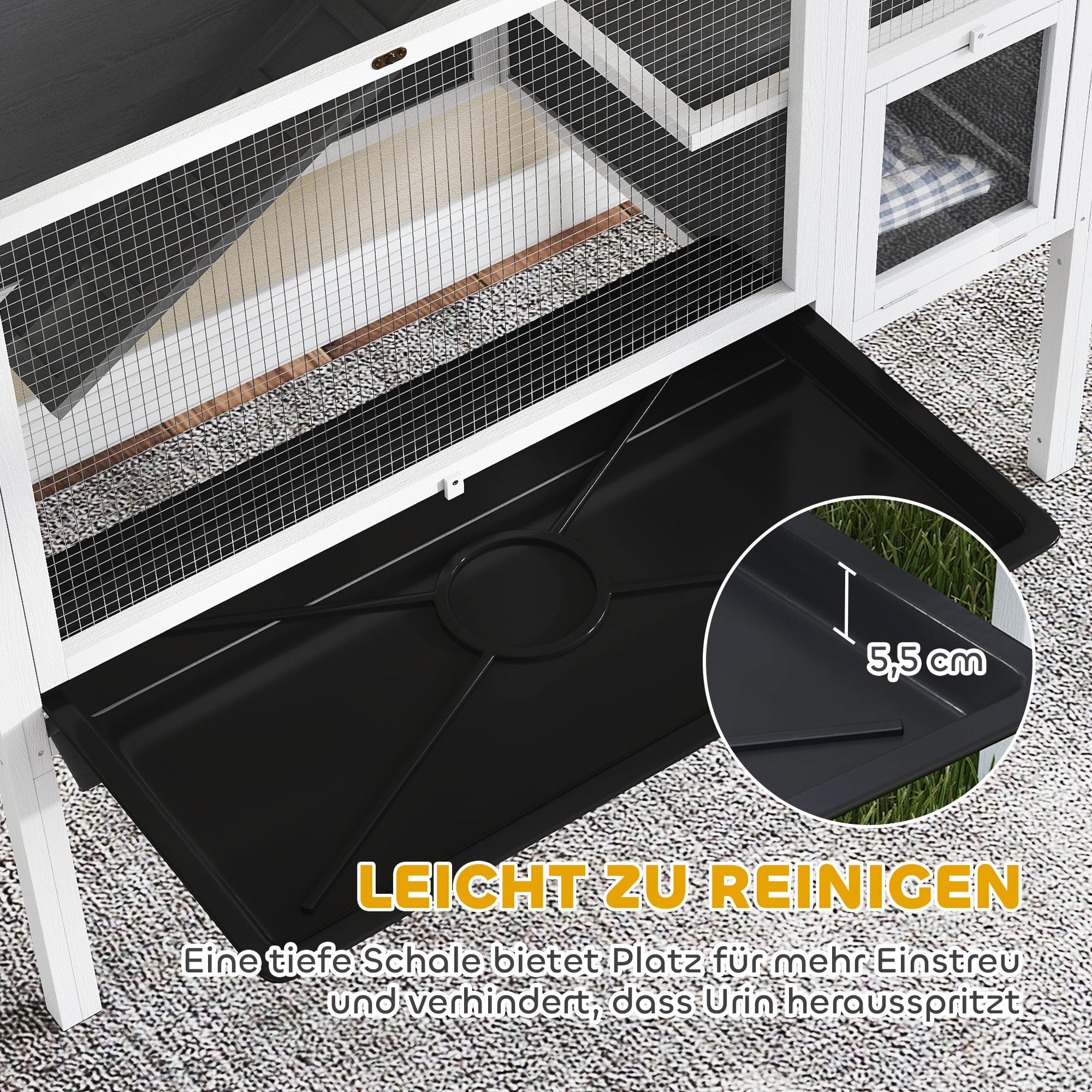 PawHut Conejera Convertible Conejera de Madera con rampa 120 x 53 x 93 cm Jaula para Conejos con entradas, habitación de Descanso, para cobayas, jerbos Gris