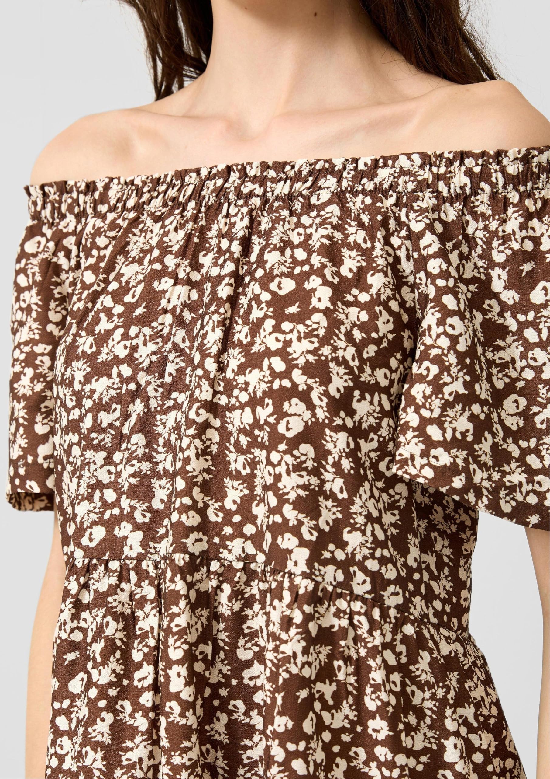 QS Viskosemix-Kleid mit Carmenausschnitt