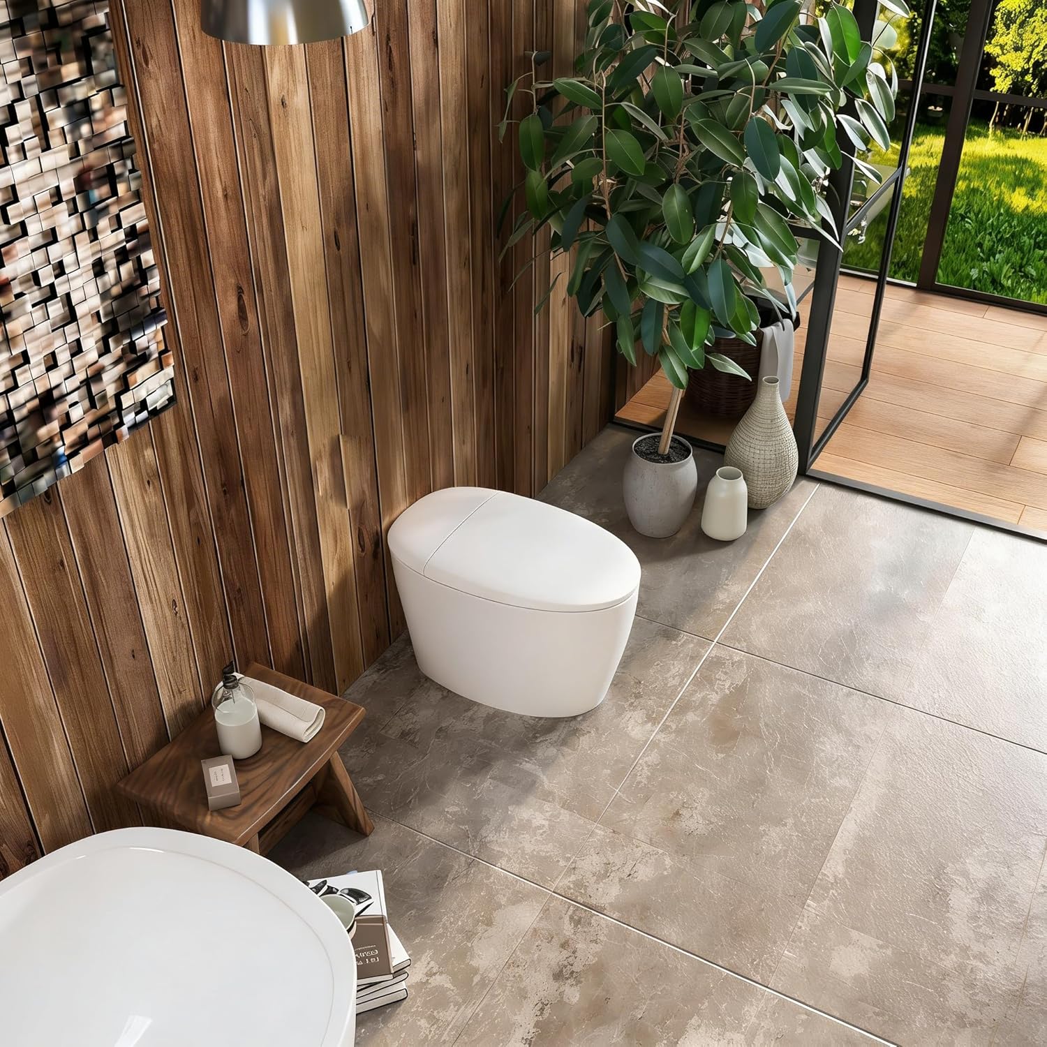 Smart Toilet with Basic Intelligent Function, Elongated Tankless Smart Toilet with Heated Seat, Auto Flush, Foot Kicking Flush, Night Light