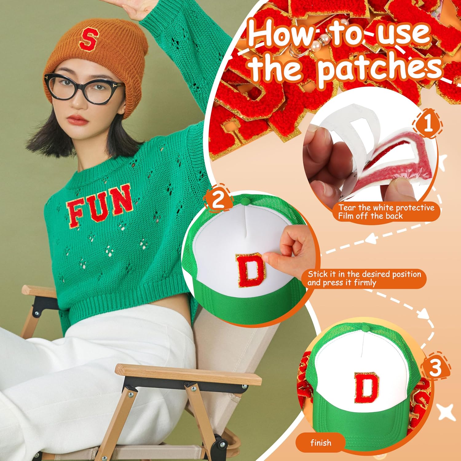 Chenille Letter Patches Self-Adhesive for Bags: NICEVINYL Red 52Pcs Varsity Letters Stick on Patch with Pins for Fabric - Preppy Embroidered Sticker Patches for Clothing Hats Jackets - Image 6