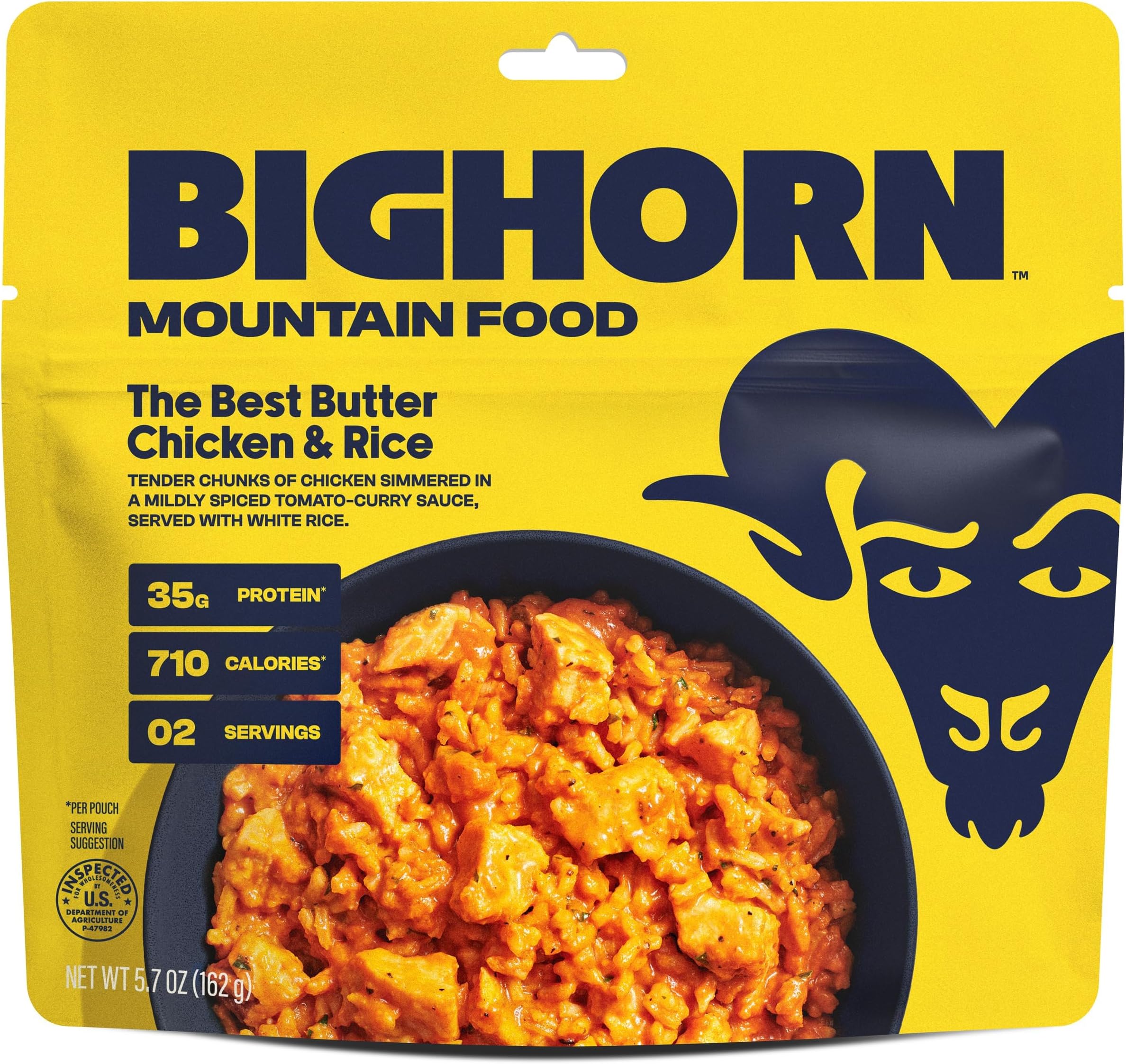 BIGHORN Mountain Food The Best Butter Chicken and Rice - premium freeze dried meals for backpacking food - dehydrated camping food for backpacking meals - ideal camping meals just add water - great taste - 2 servings
