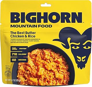 BIGHORN Mountain Food The Best Butter Chicken and Rice - premium freeze dried meals for backpacking food - dehydrated camping food for backpacking meals - ideal camping meals just add water - great taste - 2 servings