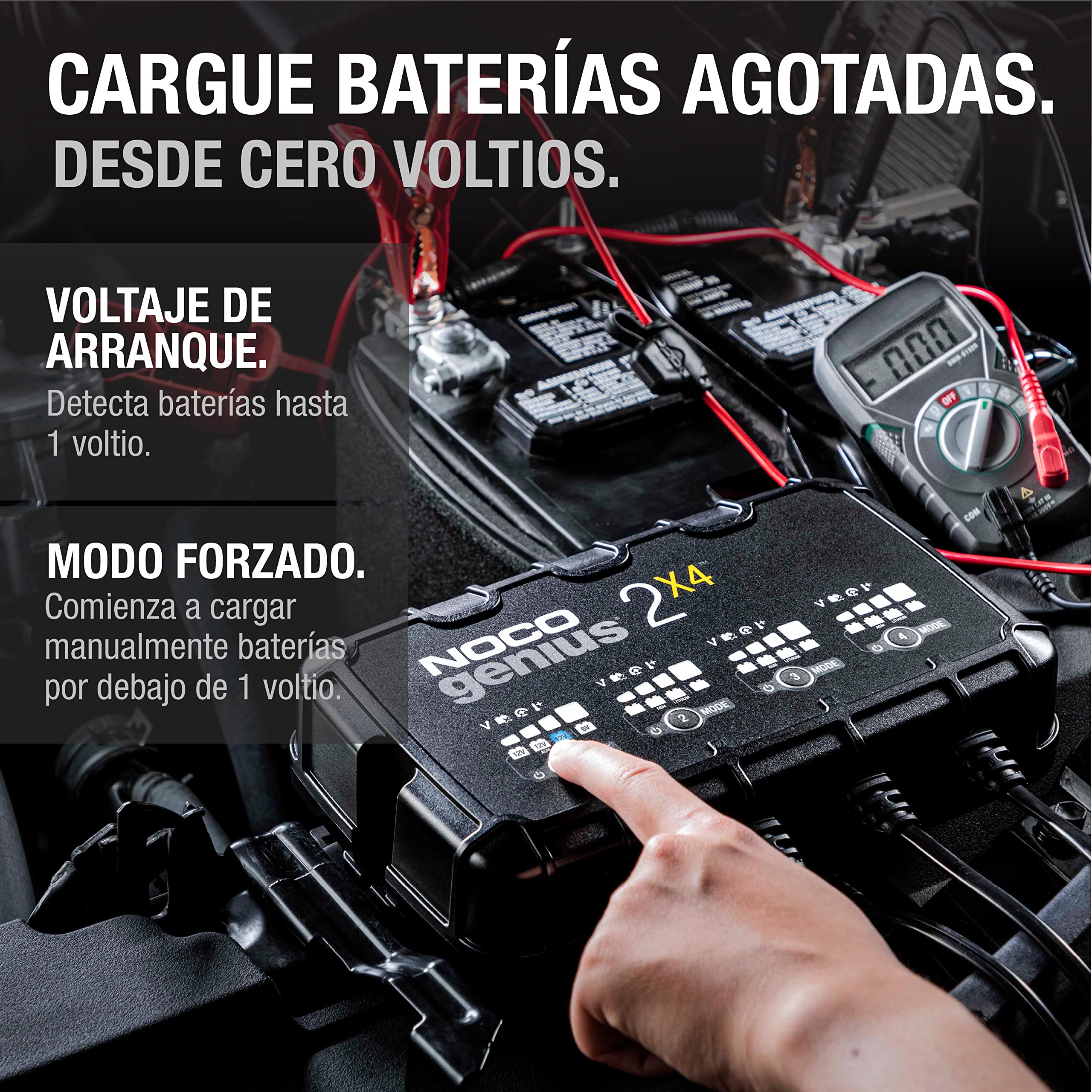 NOCO GENIUS2X4: Cargador Inteligente de baterías 8A con 4 Bancos (2A/Banco) – Mantenedor automático y desulfatador 6V/12V – Protección contra sobrecarga – para baterías de Plomo y Litio