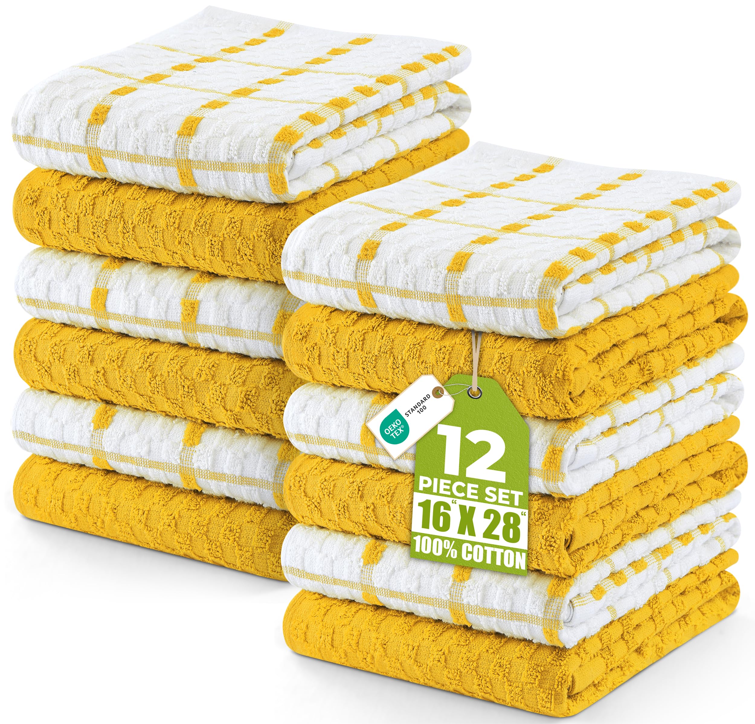 Utopia Towels - Kitchen Towels 12 Pack, 15 x 25 Inches, 100% Ring Spun Cotton Super Soft and Absorbent Linen Dish, Tea and Bar Towels Set, Yellow