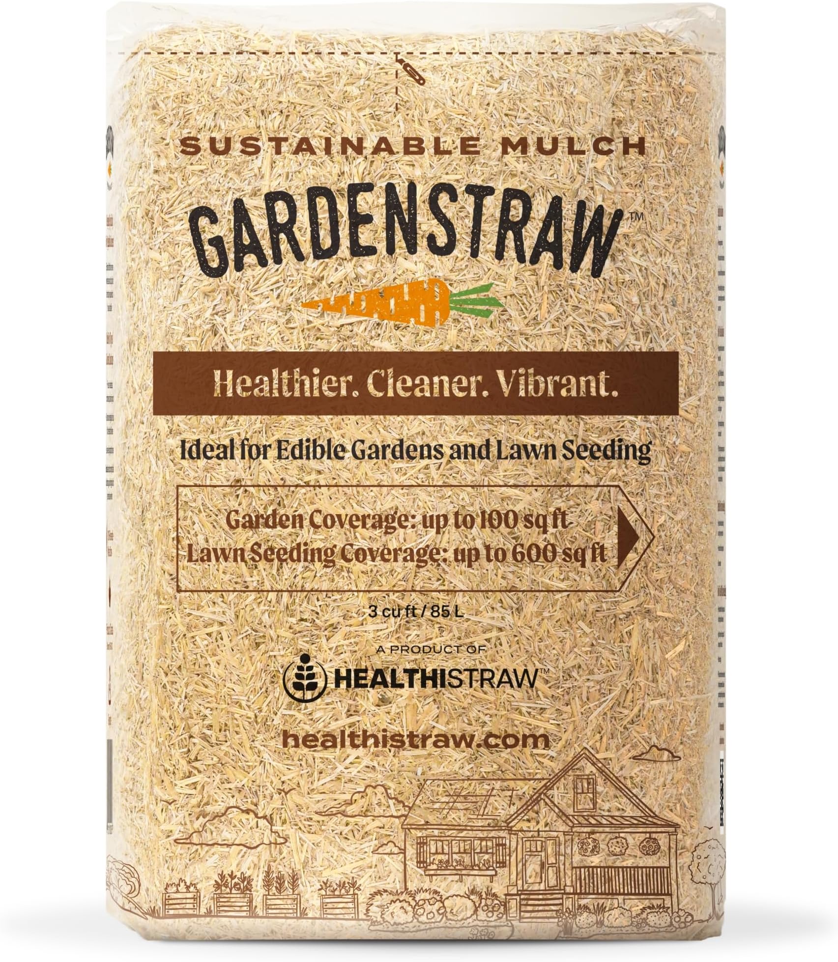 HealthiStraw GardenStraw, 3 cu ft (20 lbs) All-Natural Mulch for Gardens, Vegetables & Lawn Seeding – Water-Conserving Wheat Straw – Thoroughly Cleaned, Sustainable