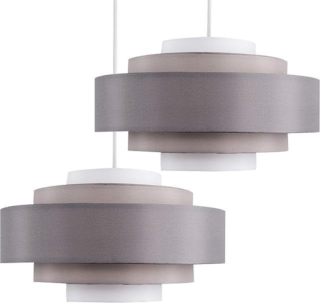 Pair of - Modern 5 Tier Cylinder Ceiling Pendant Light Shades in a 3 Tone Grey Finish