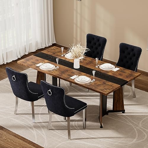 Miniatura 19 de Juego de mesa de comedor de 7 piezas con 6 sillas, mesa de comedor rectangular de madera de 71 pulgadas con sillas de comedor de terciopelo, tablero