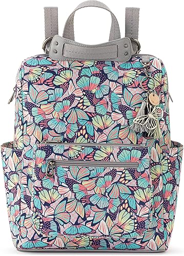 Sakroots Mochila convertible Loyola de sarga ecológica para mujer, flor de mariposa azul marino, talla única