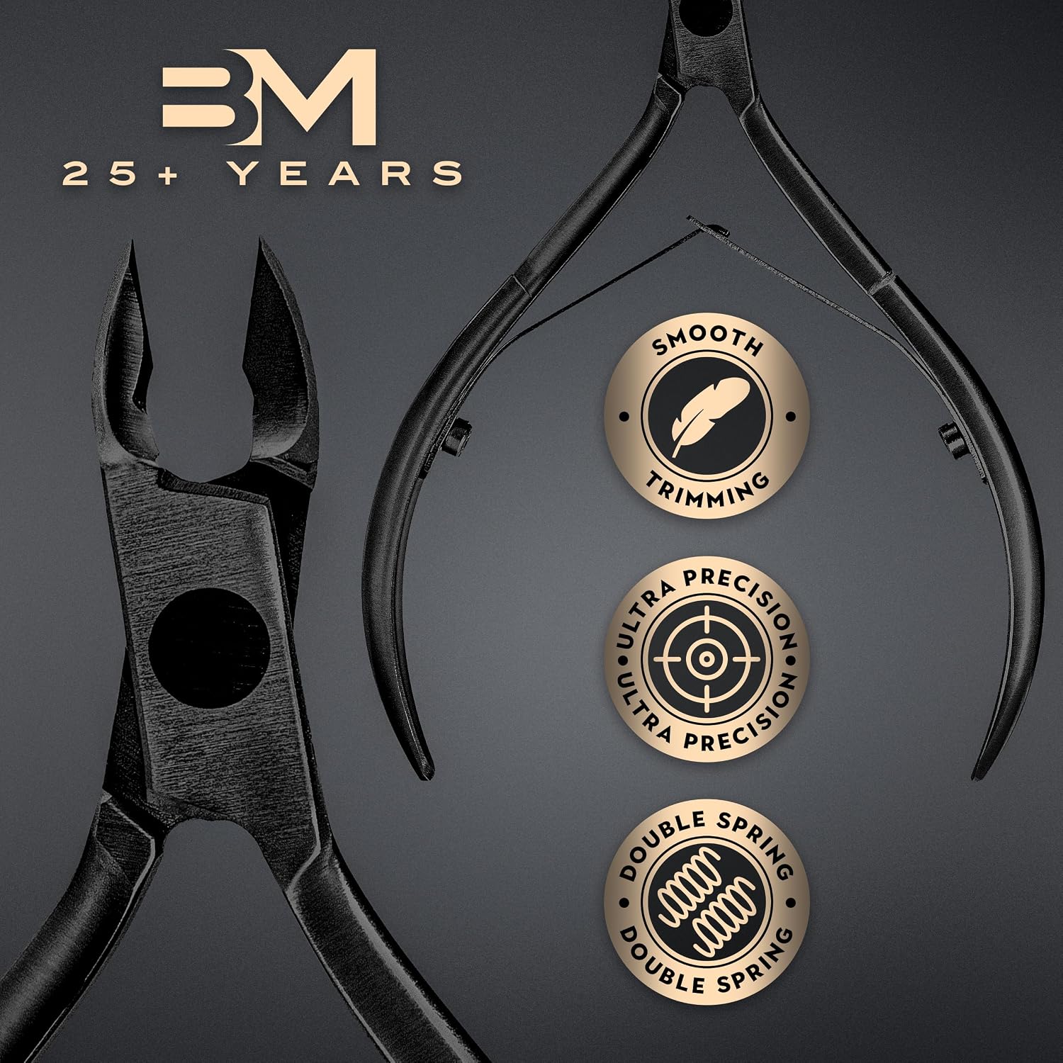 Cuticle Nipper, 1/4 Jaw (3 mm), Titanium Plated, High Carbon Stainless Steel, Hand Sharpened, Dual Spring, Autoclavable (Titanium Black)