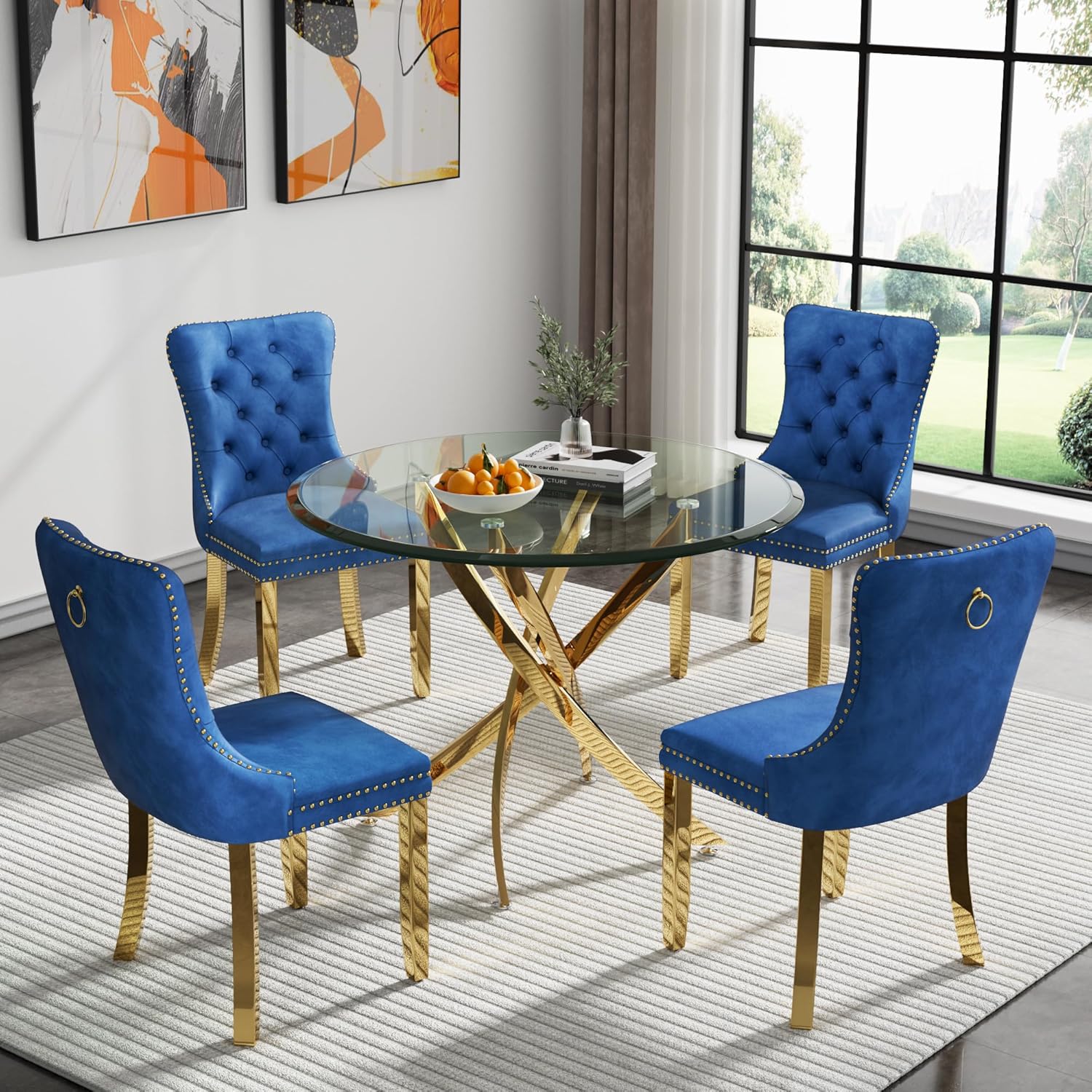 Gnrolaz 5 Piece Dining Table Set Tempered Glass Dining