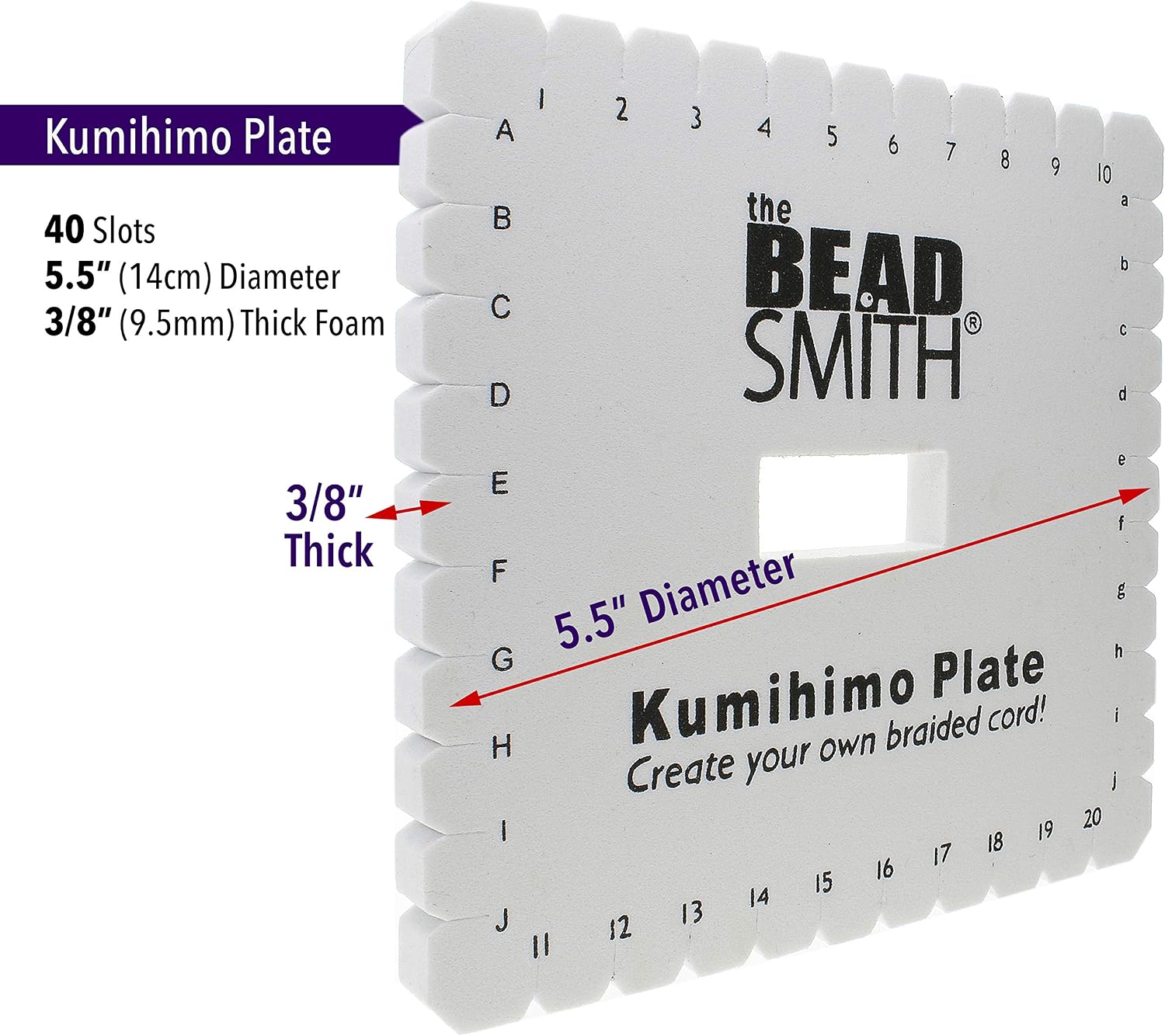 The Beadsmith Square Kumihimo Disk, 6 inch Diameter, 3/8” Thick Dense Foam, Jewelry Tools for Braiding, 1 disks