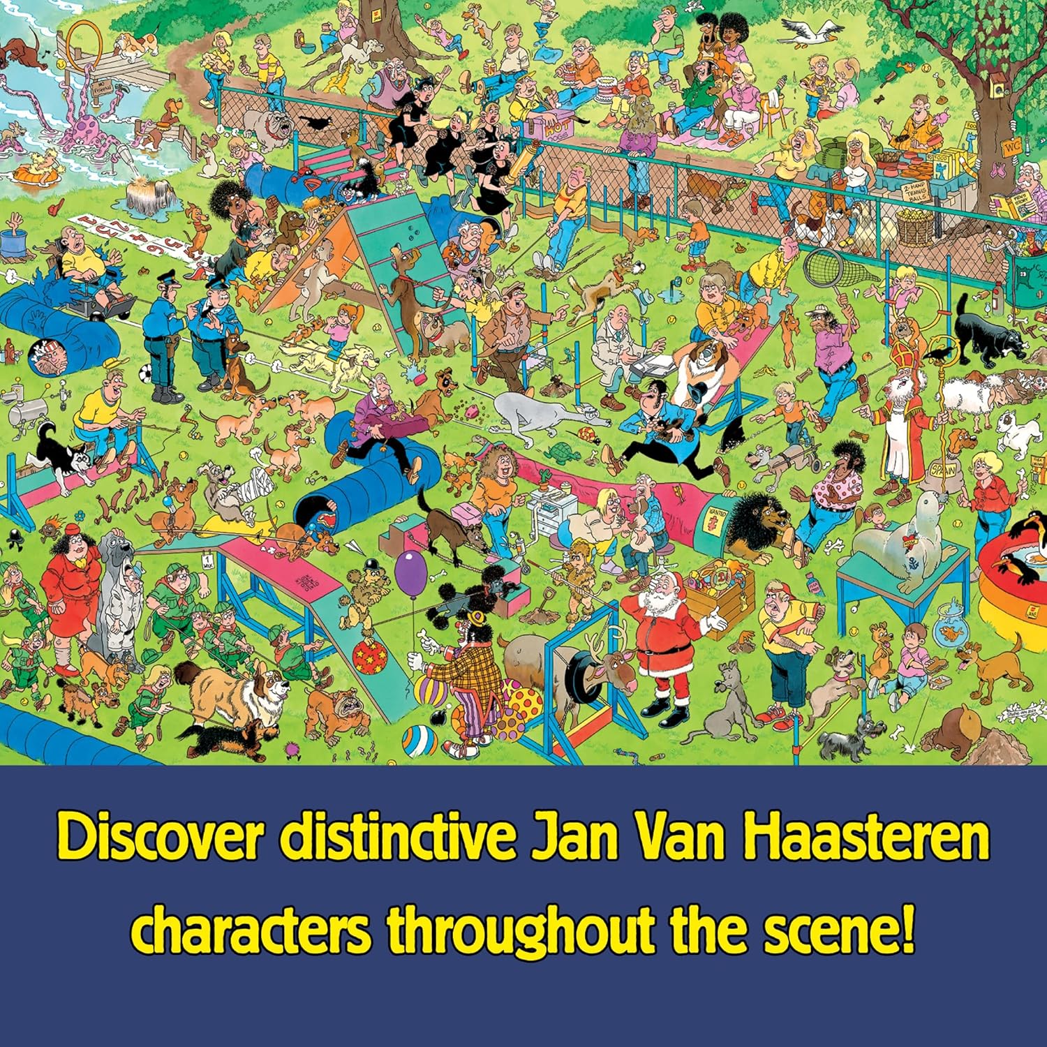 Jan Van Haasteren Dog Parkour - 1000 Piece Adults Puzzle - Large Jigsaw Puzzle for Adults - 100% Recycled Cardboard 1000Pc Comic Jigsaw, Fun Pet Theme - Dimensions 68 x 49cm