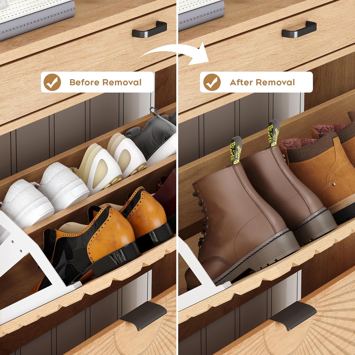 Brafab Shoe Storage Cabinet with 2 Flip Drawers&1 Small Drawer, Slim Entryway Shoe Organizer with Sun Pattern Doors for Sneakers,Light Beige