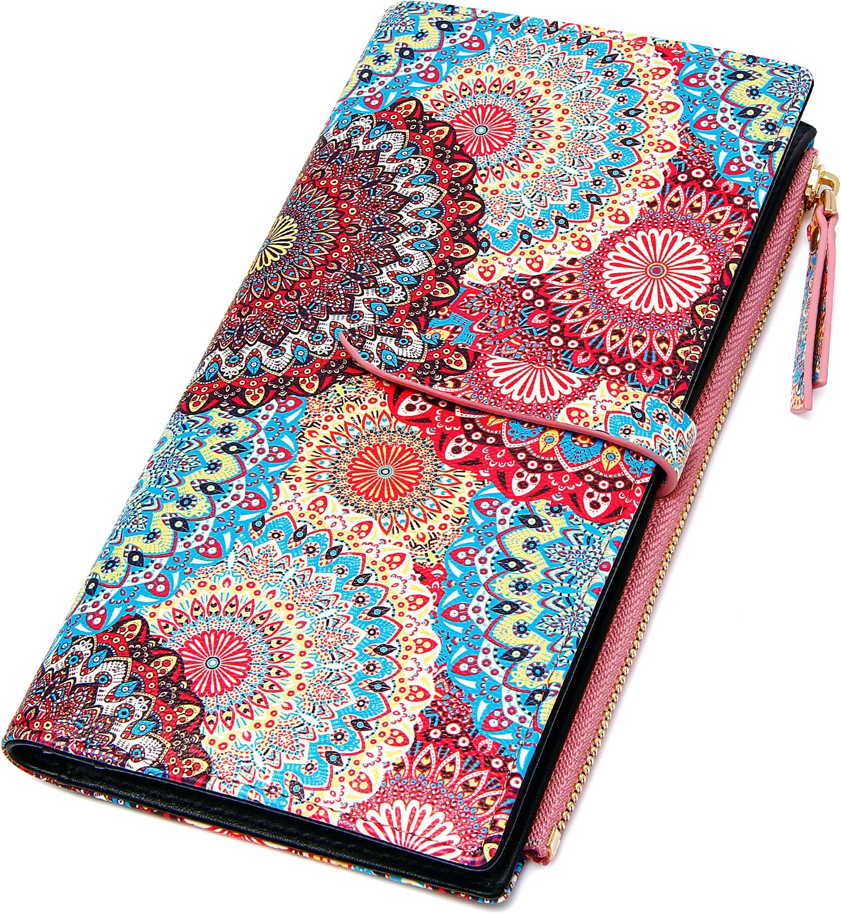 KUKOOWomen Wallet Ultra Slim RFID Credit Card Holder Thin Bifold Clutch Checkbook Wallets with Zipper Pocket, Mandala B, one size, Modern