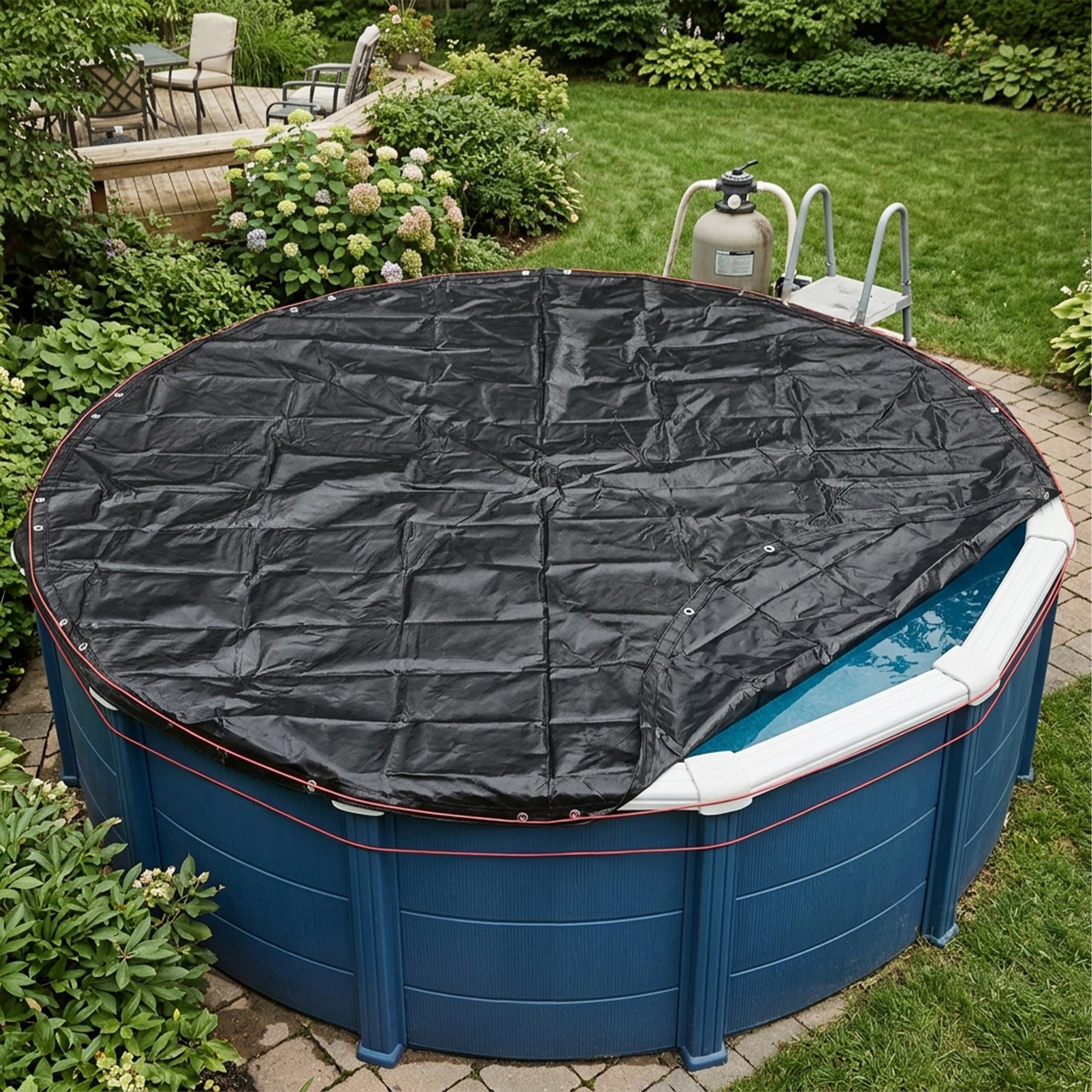 Relaxdays Cubierta para Piscina Redonda Ø 680 cm, Verano/Invierno, Negra | con ojales y cable tensor, resistente a UV, PE