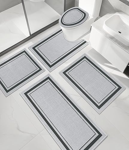 Miniatura 36 de chakme Juego de 2 alfombras de baño ultrafinas, absorbentes, antideslizantes, lavables a máquina, color beige oscuro, 17 x 24 pulgadas + tapete para