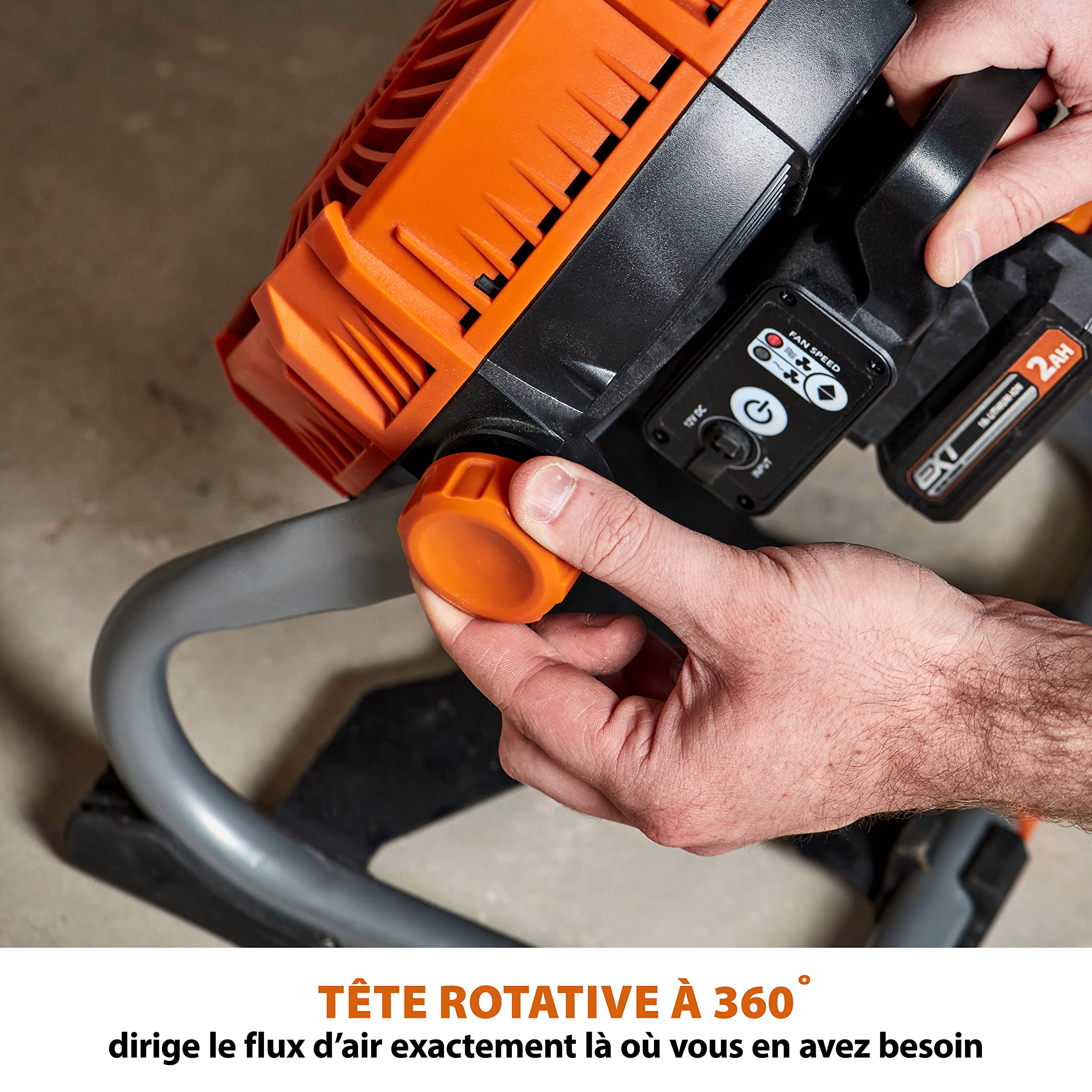 Evolution Power Tools R240FAN-Li 240 mm - Ventilateur de travail portable sans fil - Rafraîchissement silencieux, compact, puissant? rotation réglable à 360⁰, 18 v Li-Ion. Batterie non incluse.