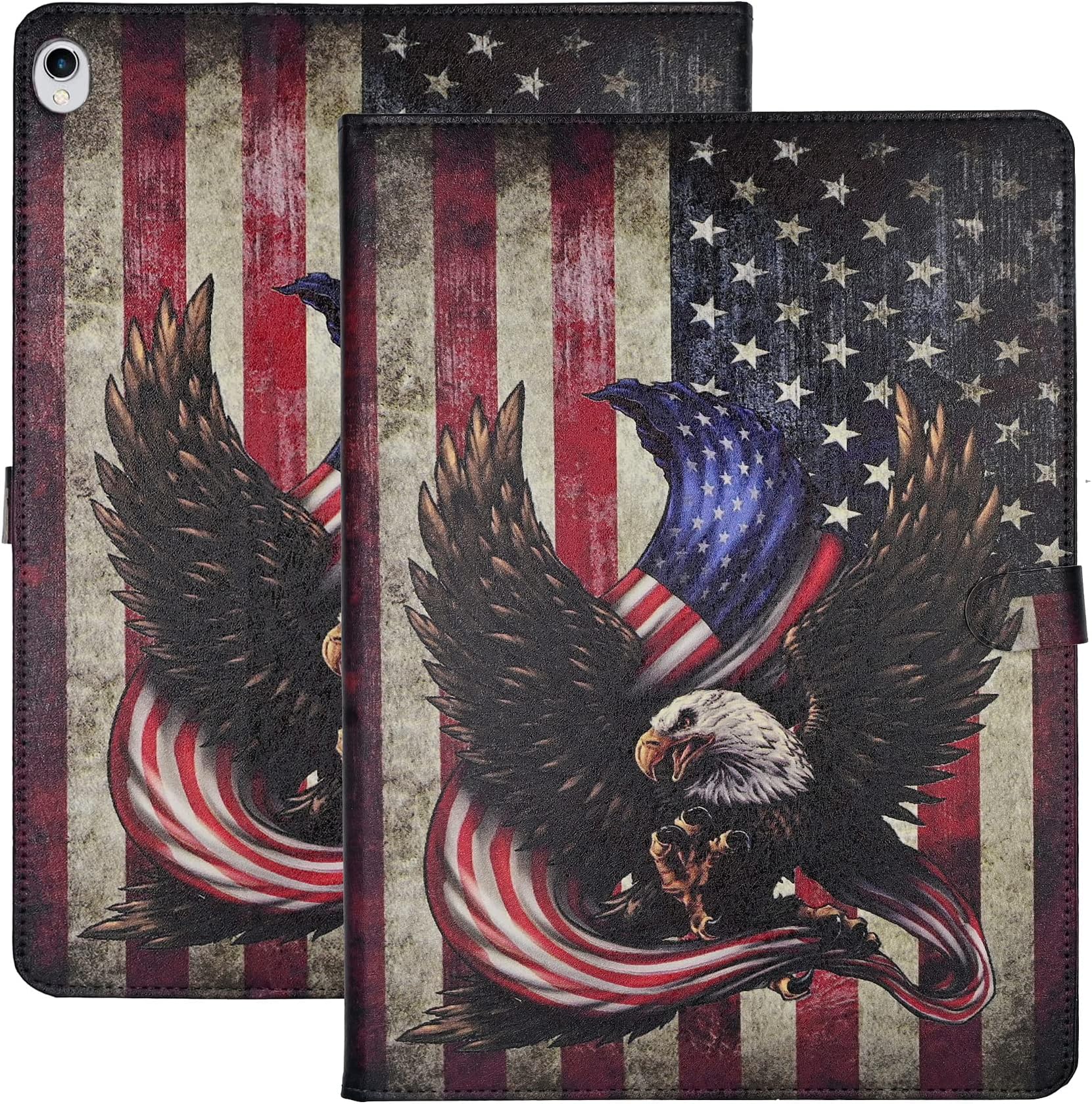 YHBCase 2019 iPad Air 3 10.5 / 2017 iPad Pro 10.5 inch Case Leather Flip Multi-Angle Viewing Stand Protector Cover ,Bald Eagle American Flag