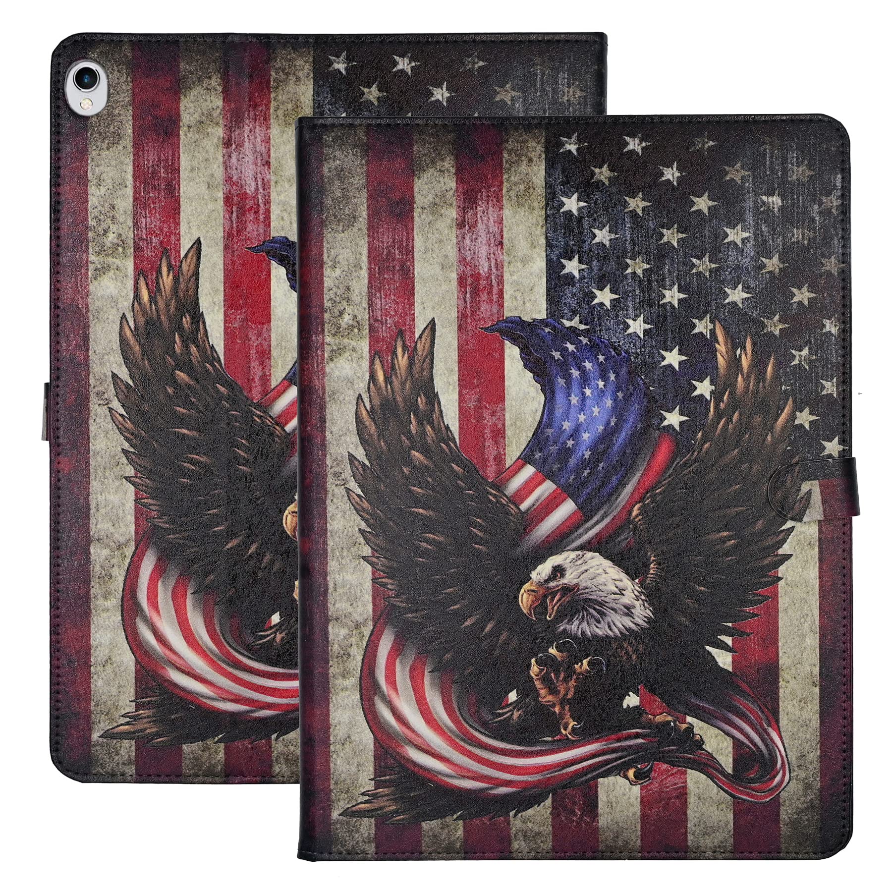 YHBCase 2019 iPad Air 3 10.5 / 2017 iPad Pro 10.5 inch Case Leather Flip Multi-Angle Viewing Stand Protector Cover ,Bald Eagle American Flag