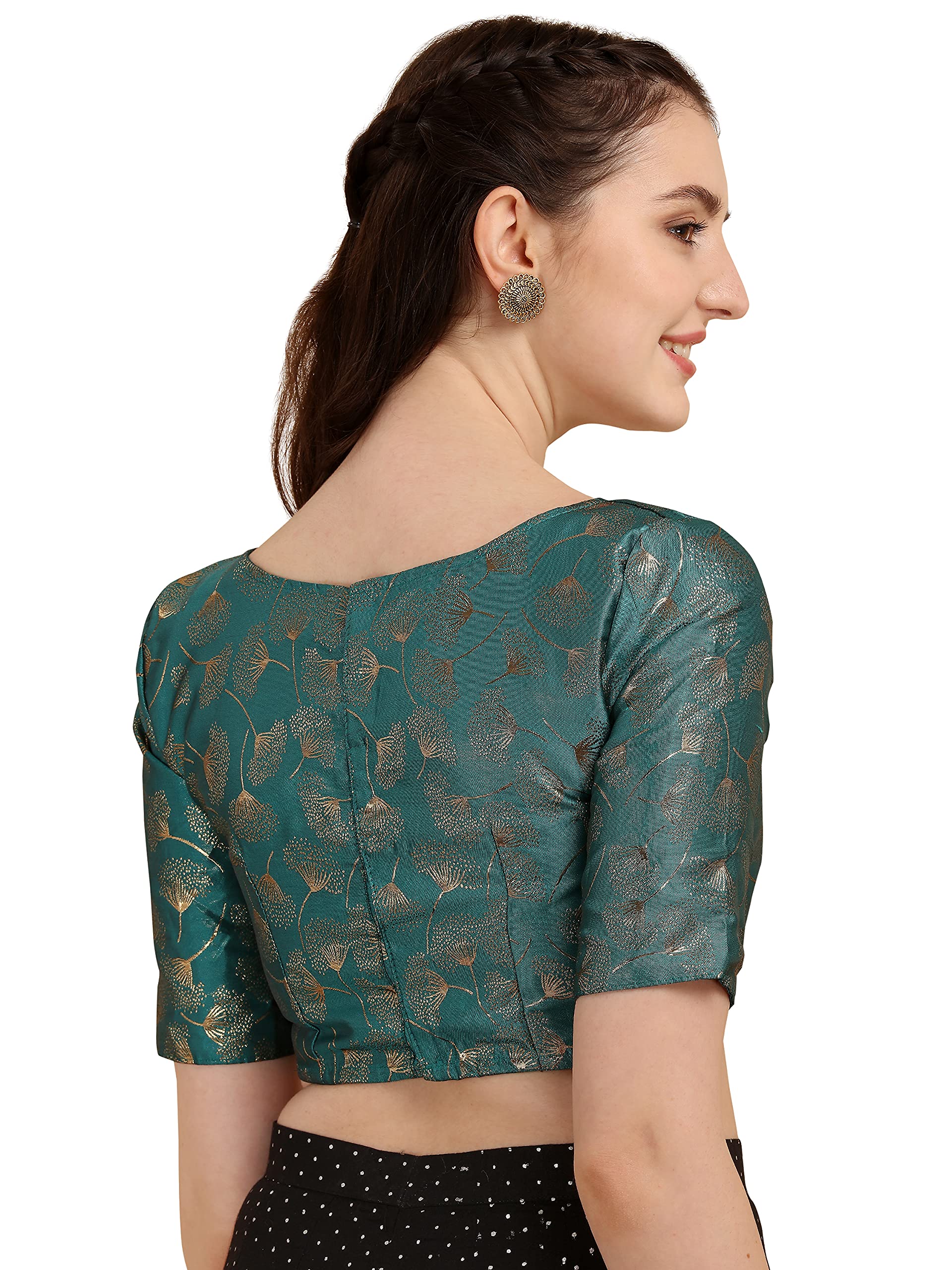 Oomph Jacquard Green Readymade Blouse For Women - Rbbl115M