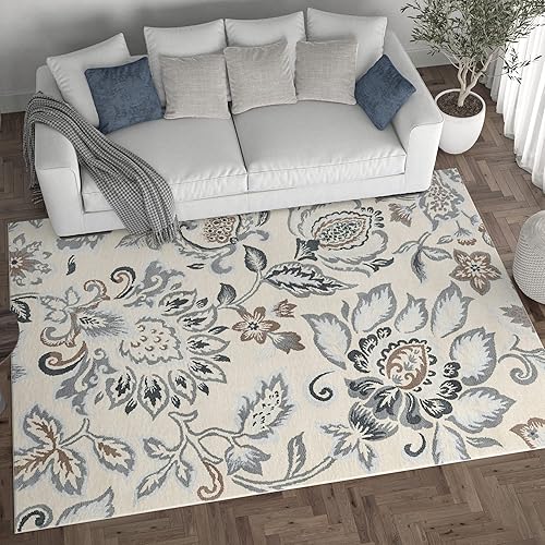 Miniatura 4 de Stella - Alfombra de pasillo de 2 x 8 pies, color crema, alfombra para pasillo, entrada interior, cocina o vestíbulo, alfombra floral - Alfombras