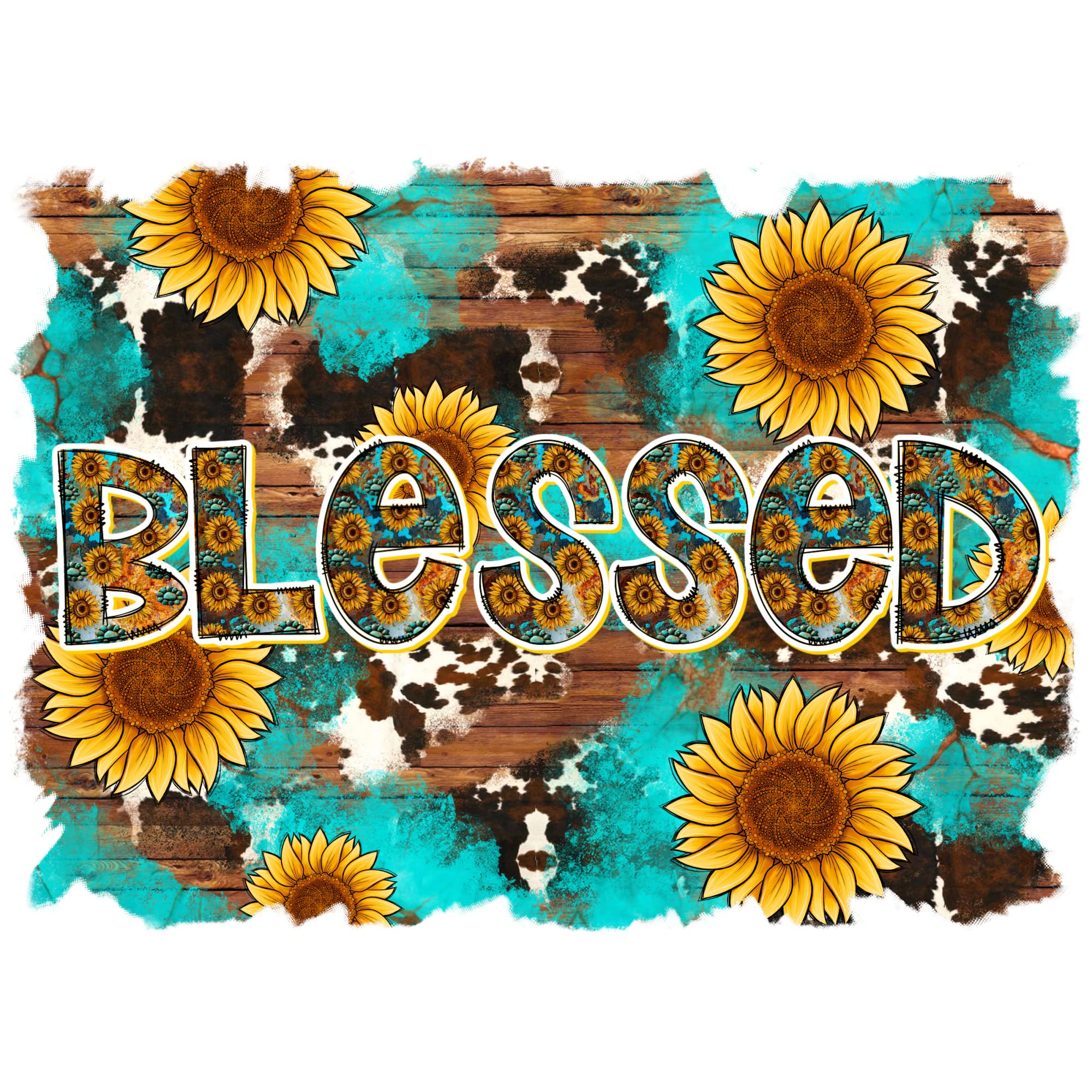 Blessed Sunflower Cow Sublimation Transfer Ready to Press, Sunflowers Sublimation Transfer, Printed, Ready to Use, Sub Design, Cow Print (Adult x1-8.5+")