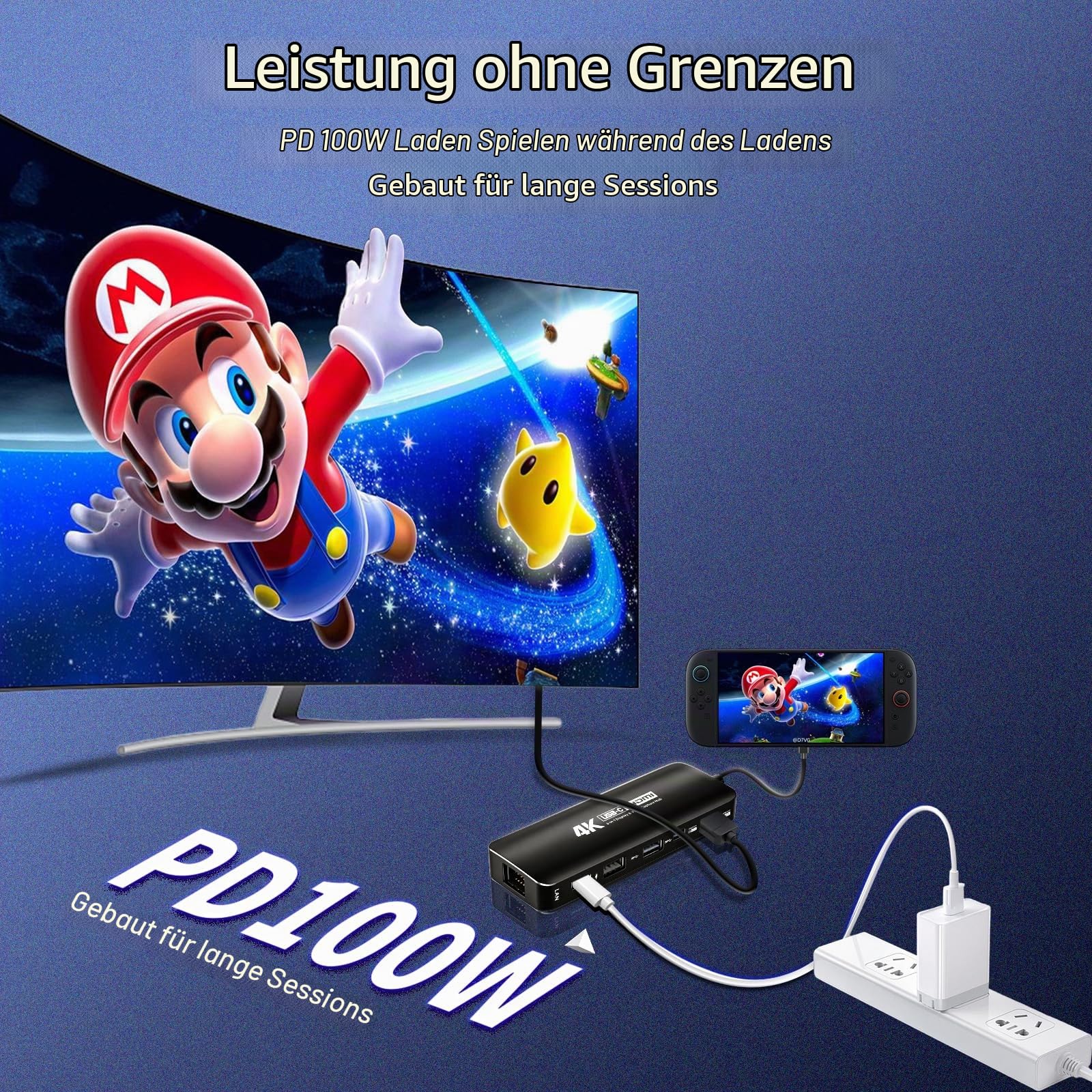 Guermok Capture Dock für Switch2, 4K60 HDMI & USBC Video Capture | Für OBS, PD 100W, Gigabit Ethernet, USB 3.0 Hub, kompatibel mit Steam Deck und Gaming-Handhelds