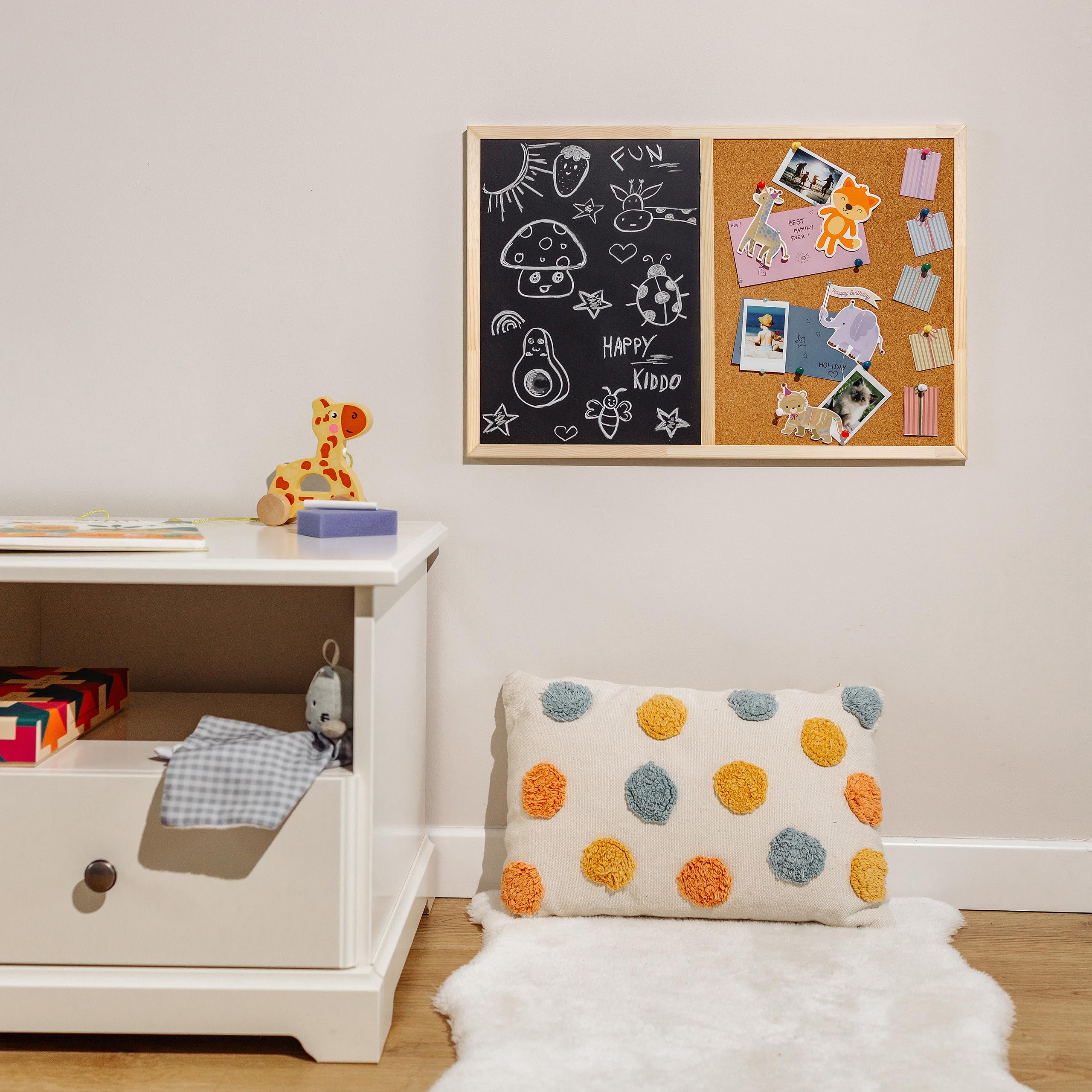 Creative Home 60 x 40 cm Tableau Liege Mural et Tableau Craie Noir Ardoise Murale | Inclus Éponge, Craie et Punaises | Tableau Cuisine | Tableau Liège | Tableau Enfant
