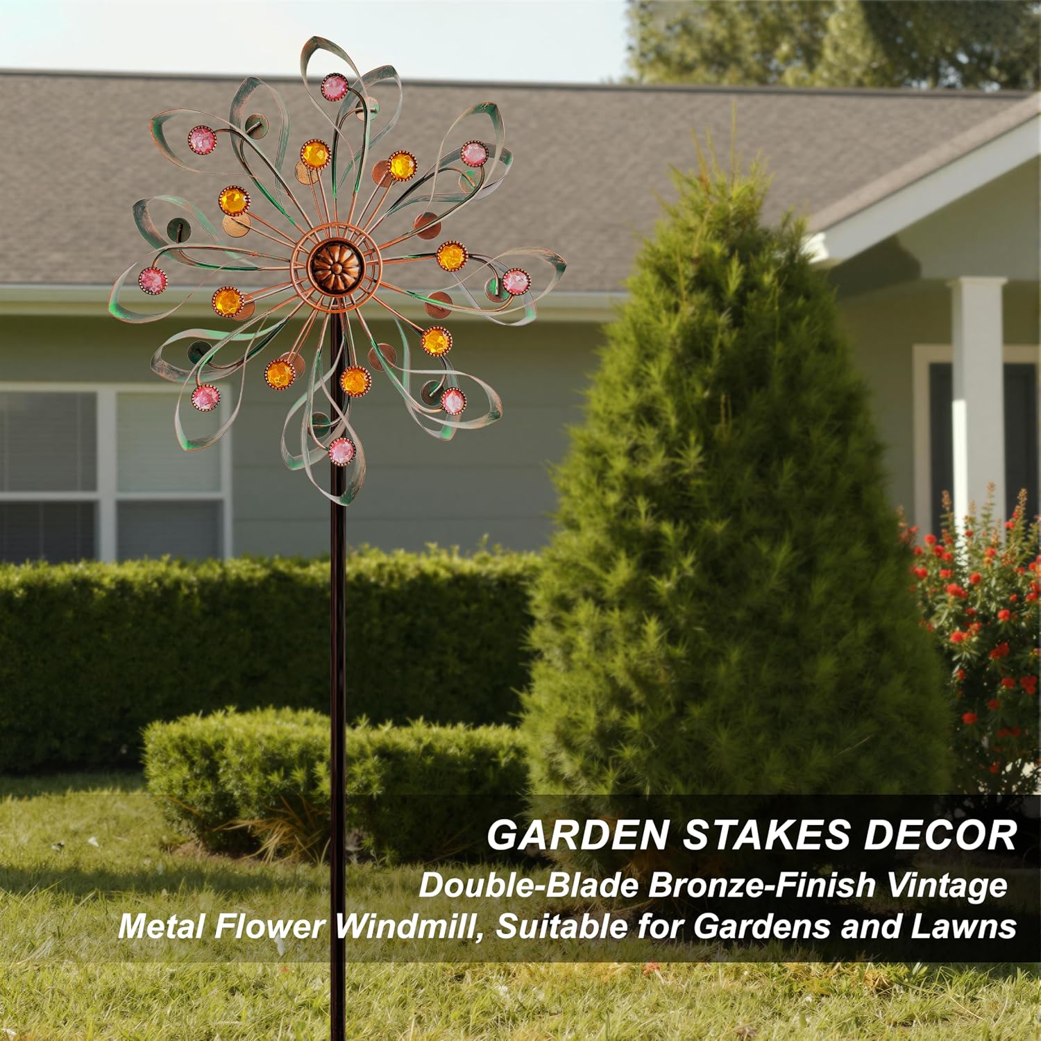 Wind Spinners Outdoor Metal 360° Rotating, Large Double-Layer Metal Windmill for Yard with Stake, Wind Spinners for Yard and Garden, Lawn, Patio (60"×14")