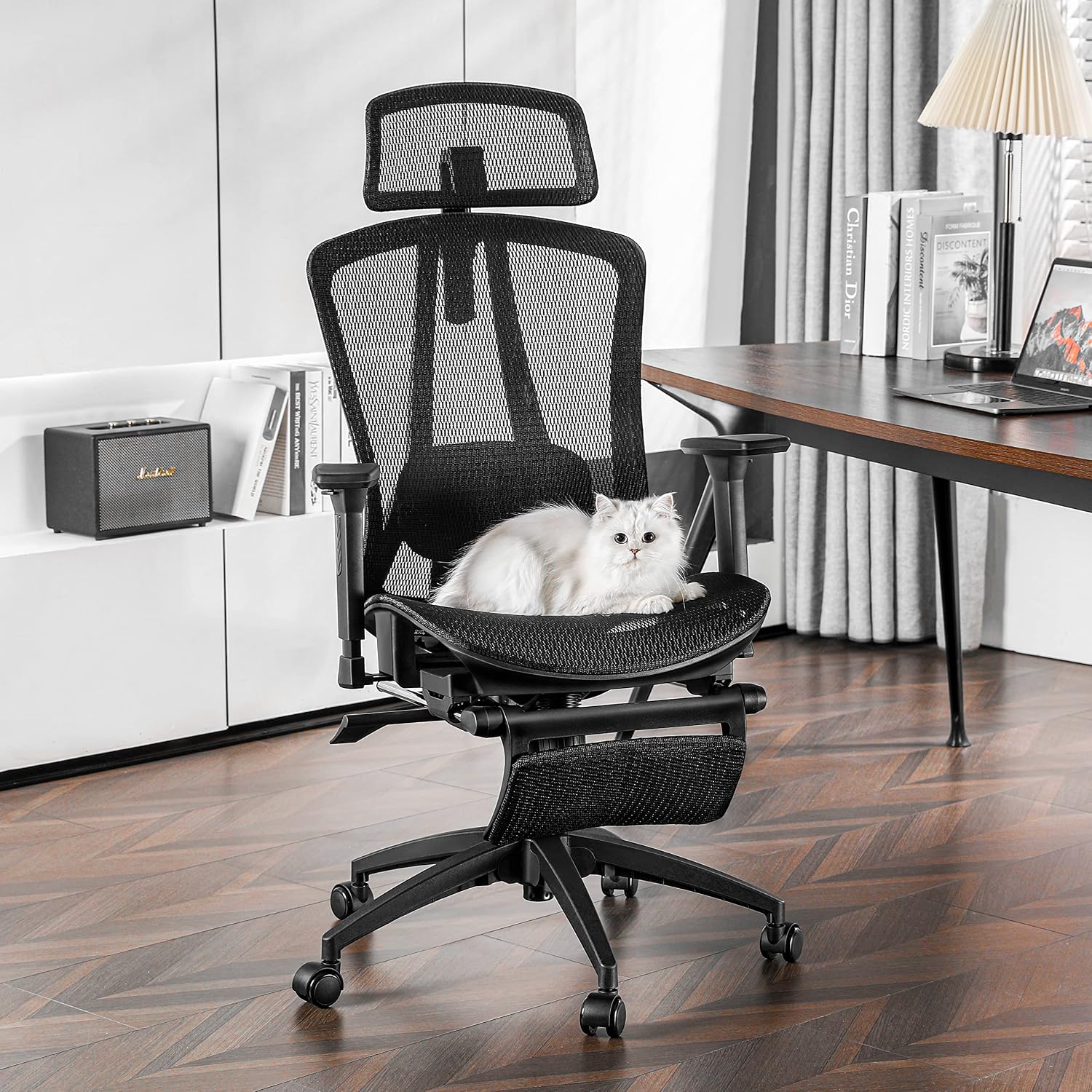 HOMESTOOL Office Chair Ergonomic Desk Chair with 2-axis Adjustable Lumbar Support, Carbon Fabric Mesh Chair PC Computer Chair High Back Office Chair with Waterfall Seat 330lbs Capacity Black
