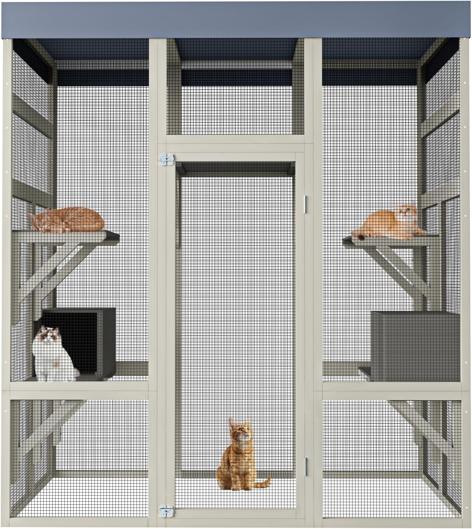 71" Large Catio Outdoor Cat Enclosure, Large Wooden Cattio for Cats with Waterproof Top, Indoor/Outdoor Cat Cage Condo (Gray)