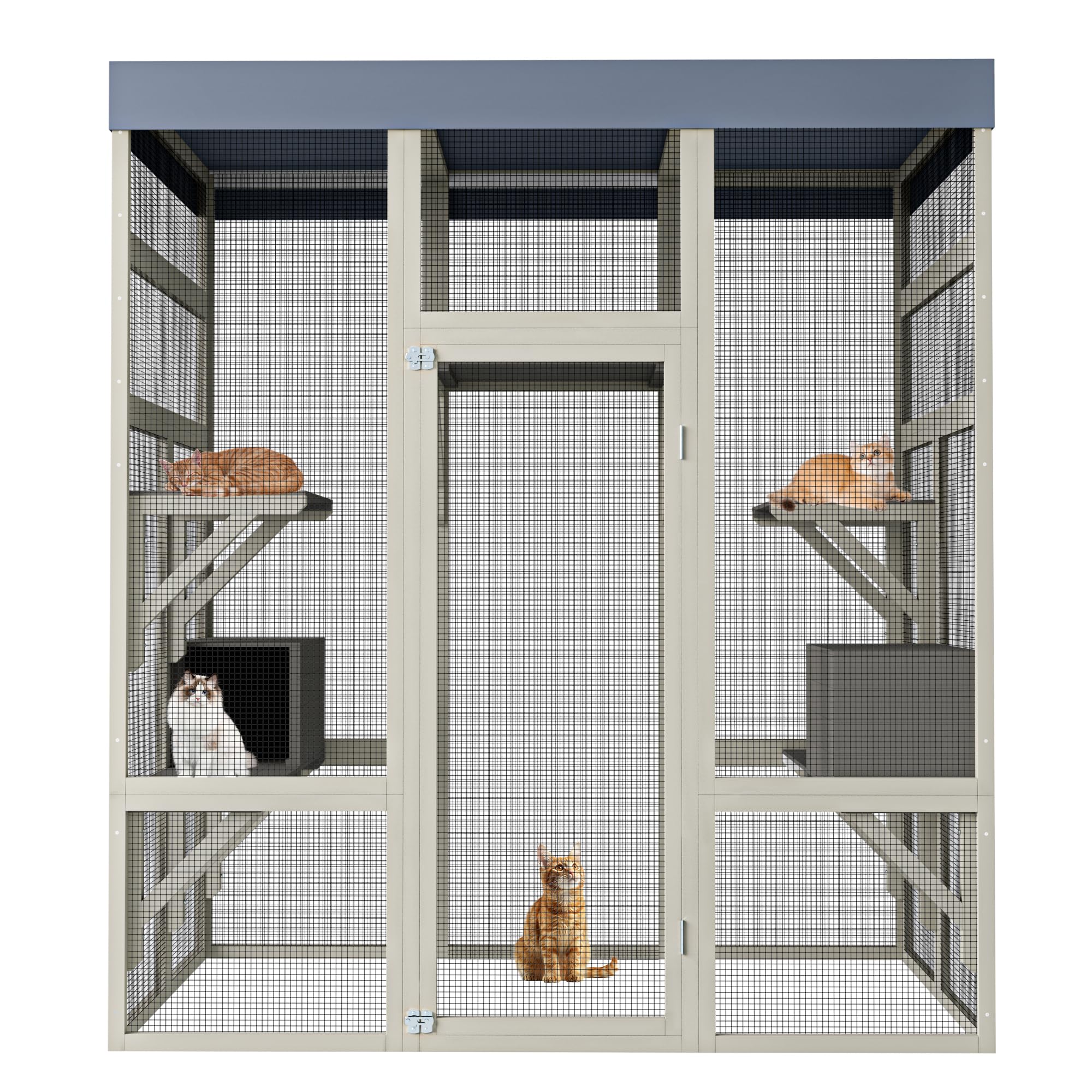 71" Large Catio Outdoor Cat Enclosure, Large Wooden Cattio for Cats with Waterproof Top, Indoor/Outdoor Cat Cage Condo